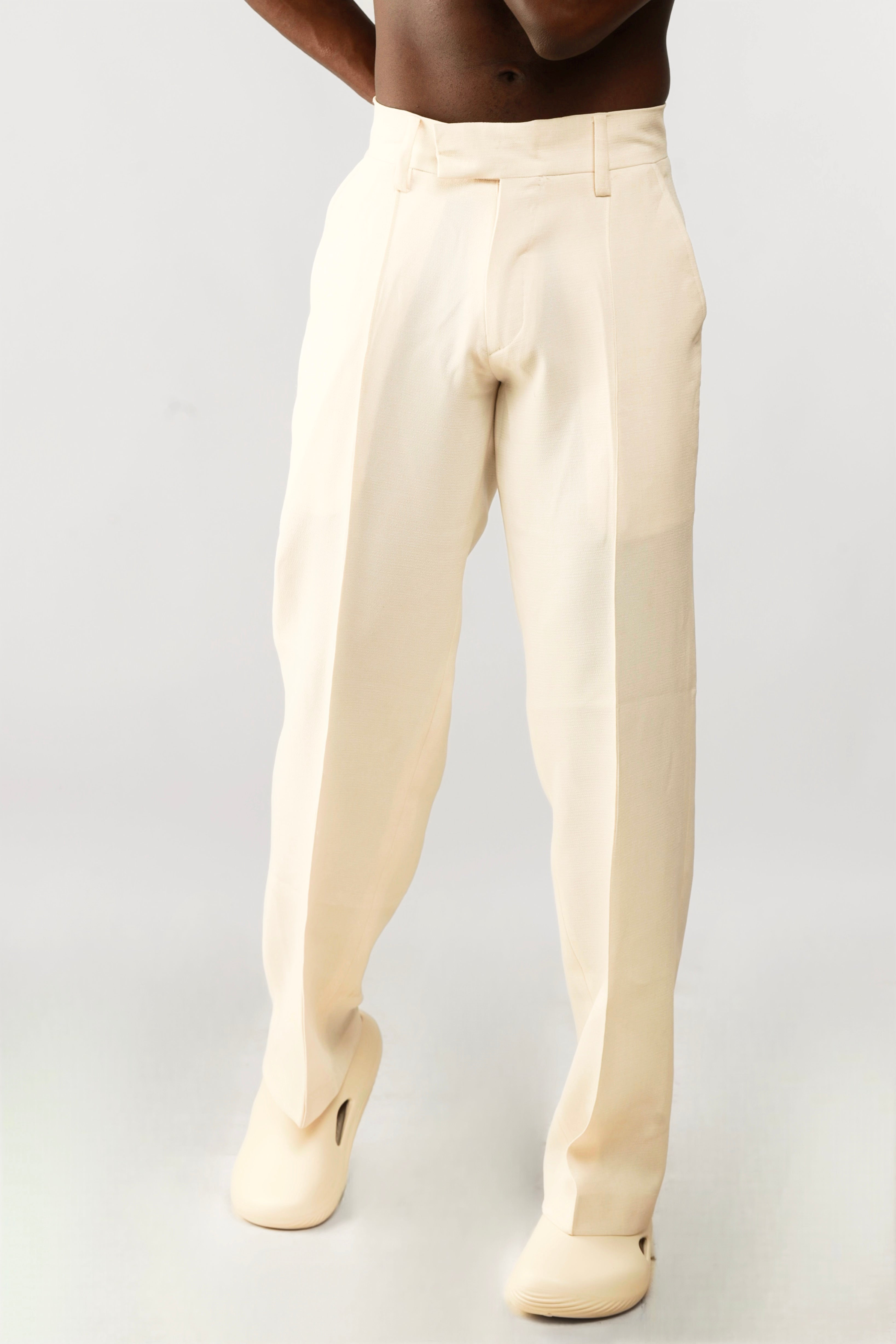 Cleo Pintuck Forward Pleats Baggy Trouser - Oatmeal