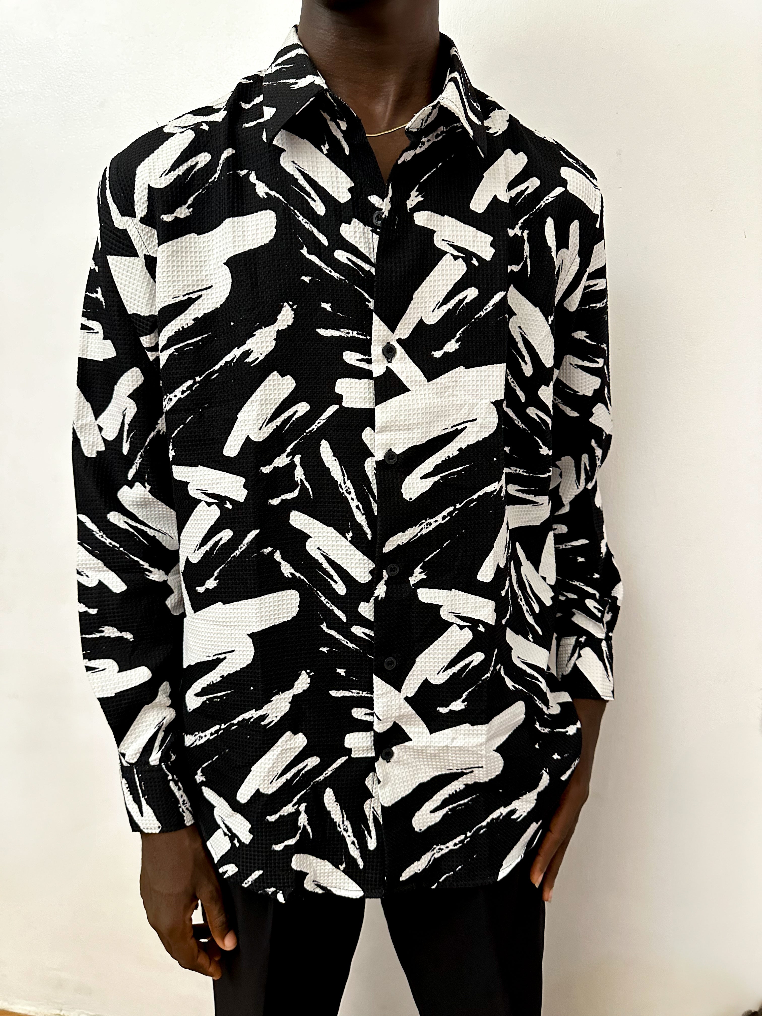 Casen Splash Waffle Print Longsleeve Shirt - Black