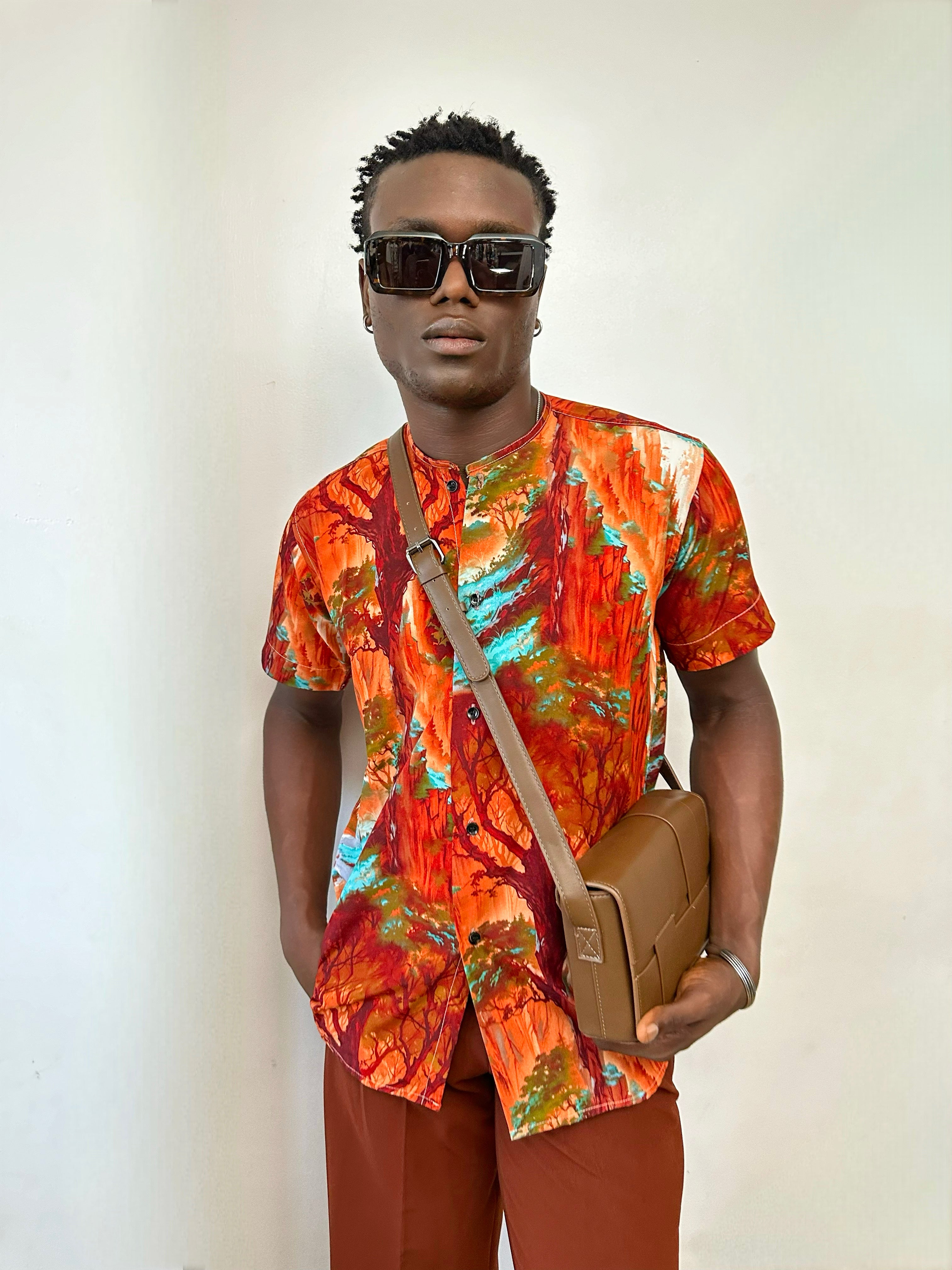 Calida Relaxed Forest Print Mandarin Collar Shirt