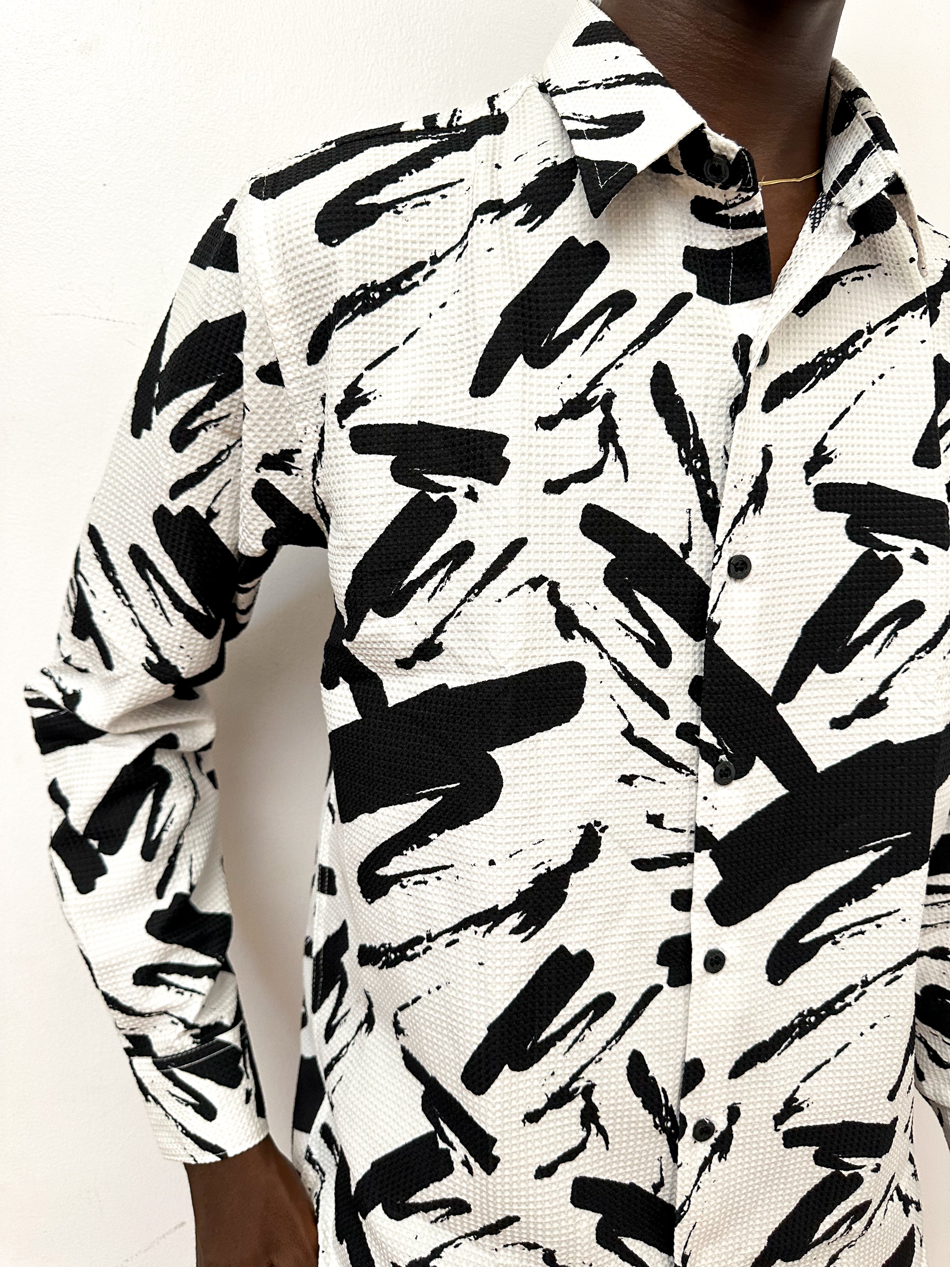 Casen Splash Waffle Print Longsleeve Shirt - White-3
