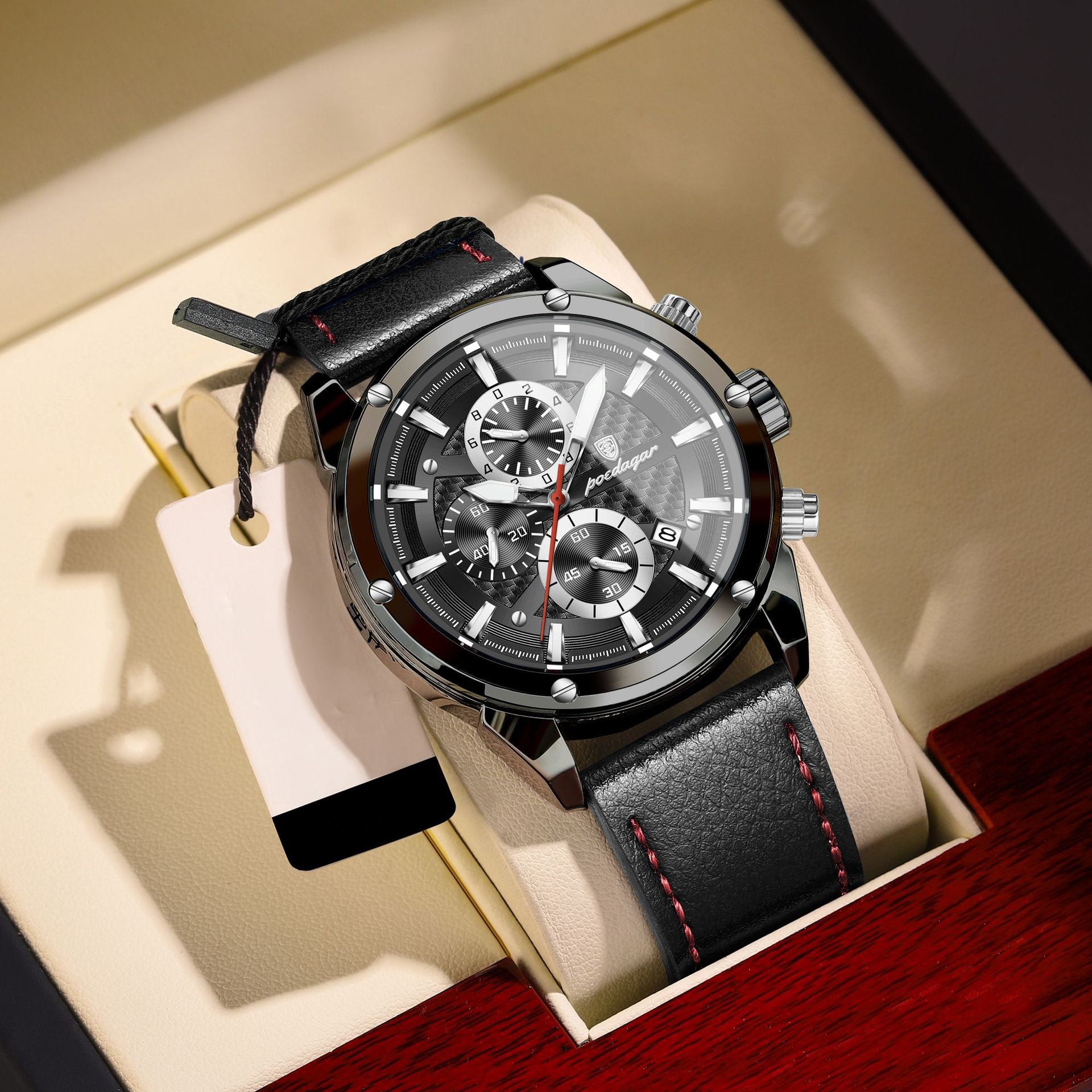 Azriel Chronograph Leather Strap Wristwatch - Black