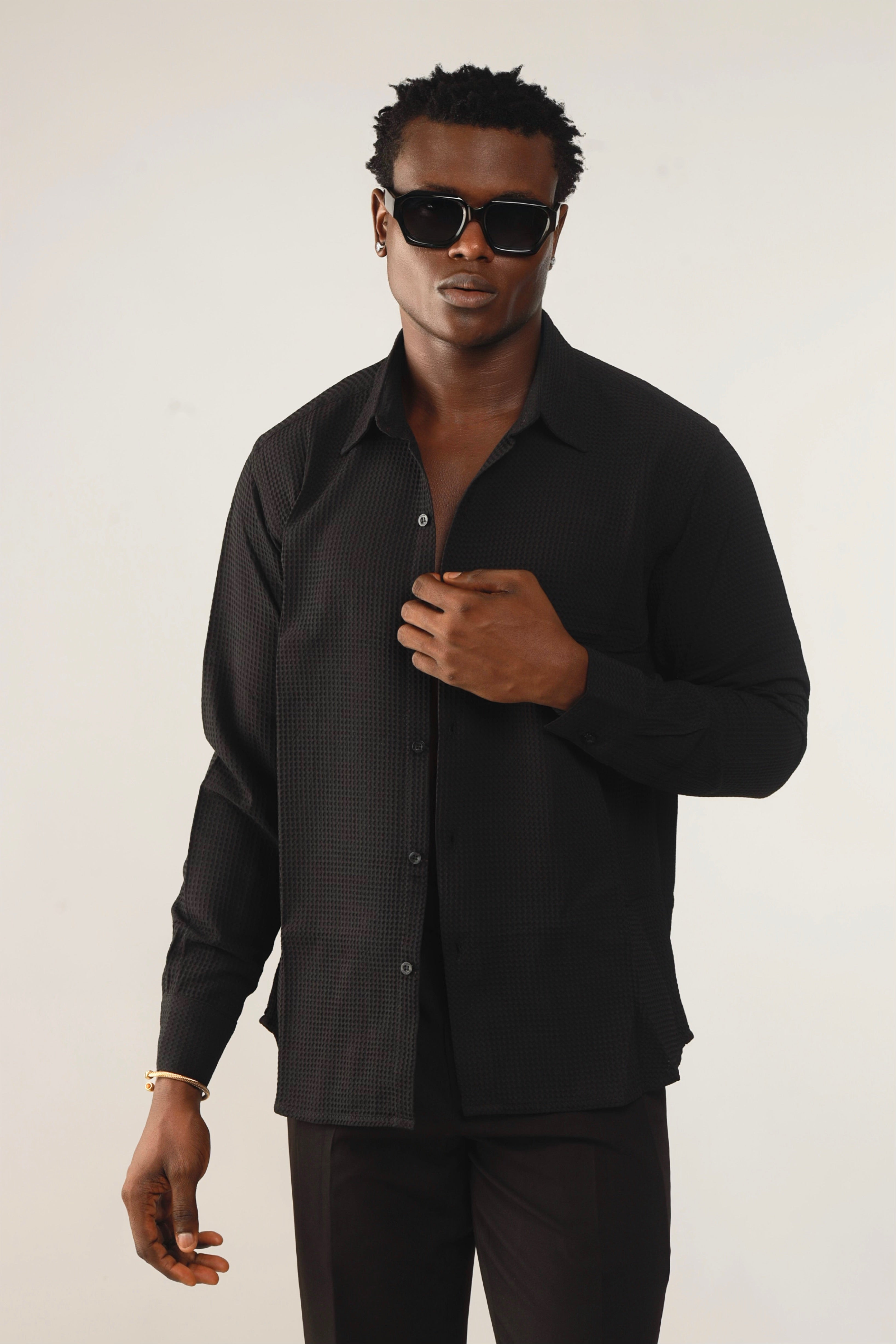 Calida Resort Waffle Print Oxford Shirt - Black