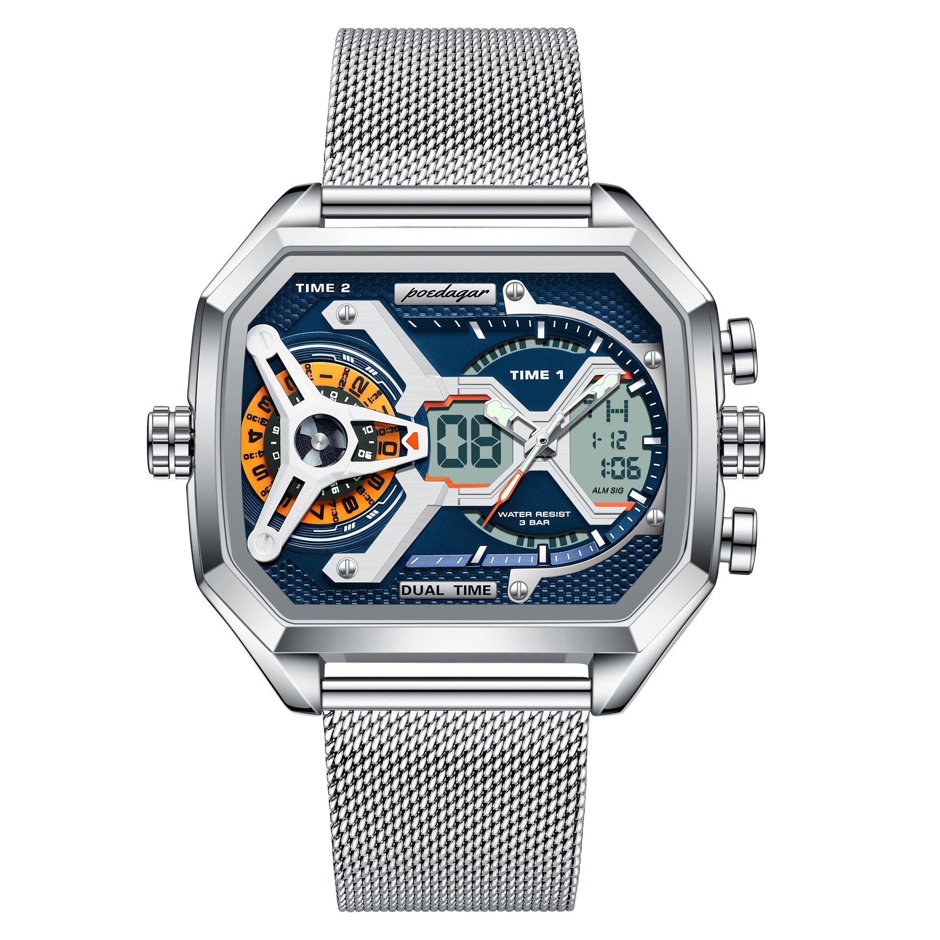 Amir Chronograph Stainless Steel Wristwatch - Silver/Blue