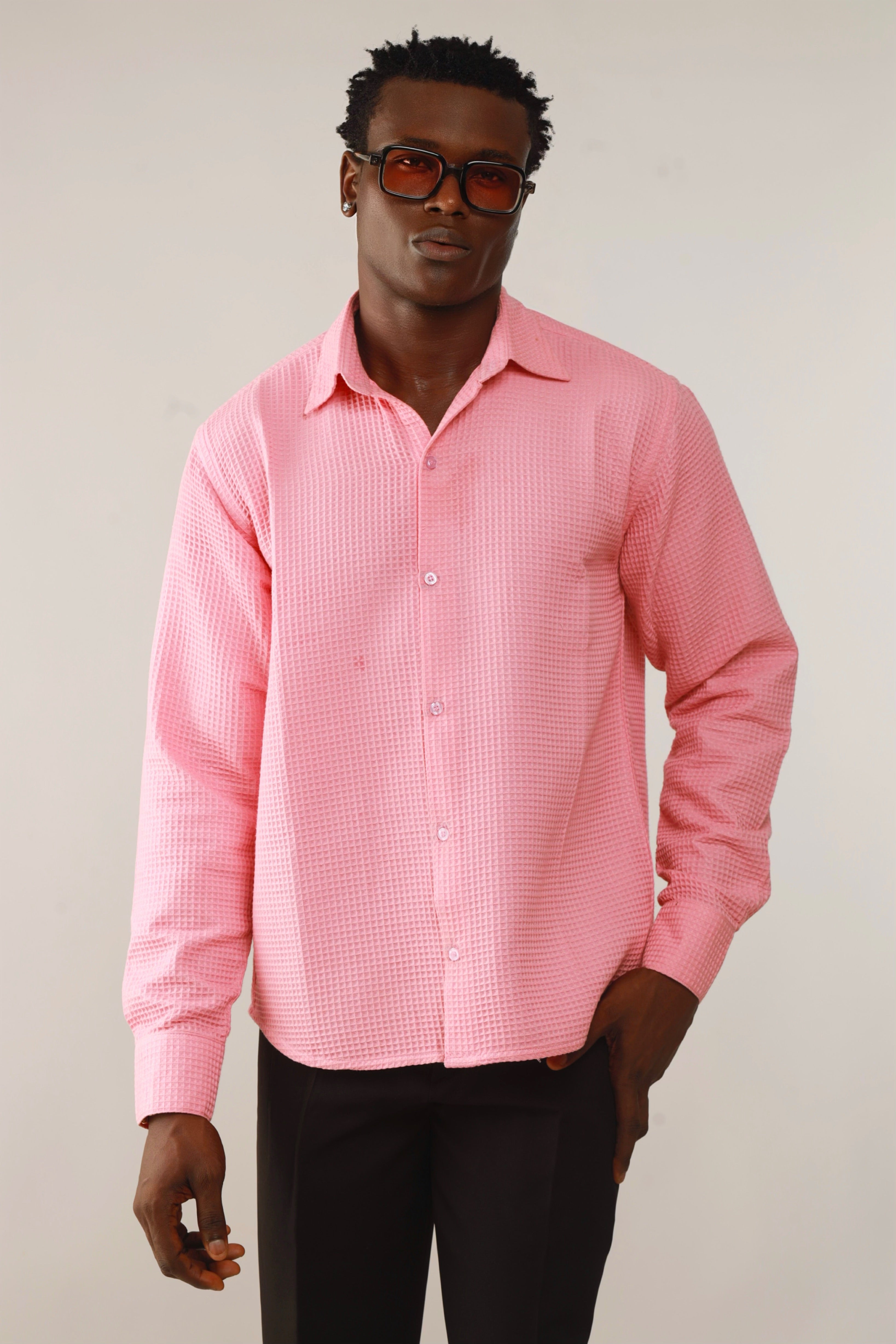 Calida Resort Waffle Print Oxford Shirt - Pink