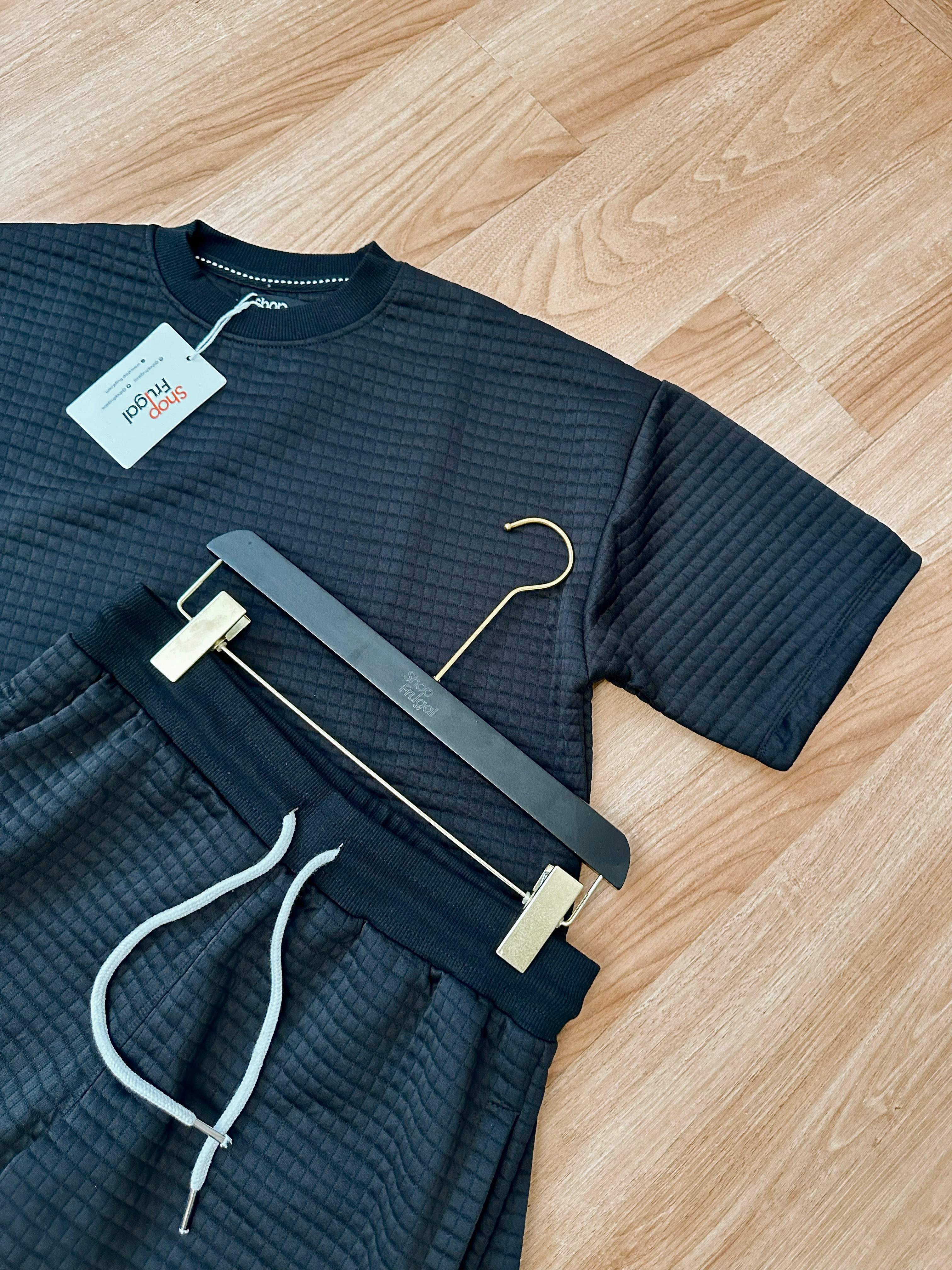 Carly Waffle Knit Boxy Fit Cotton Two Piece Set - (Tshirt & Short)