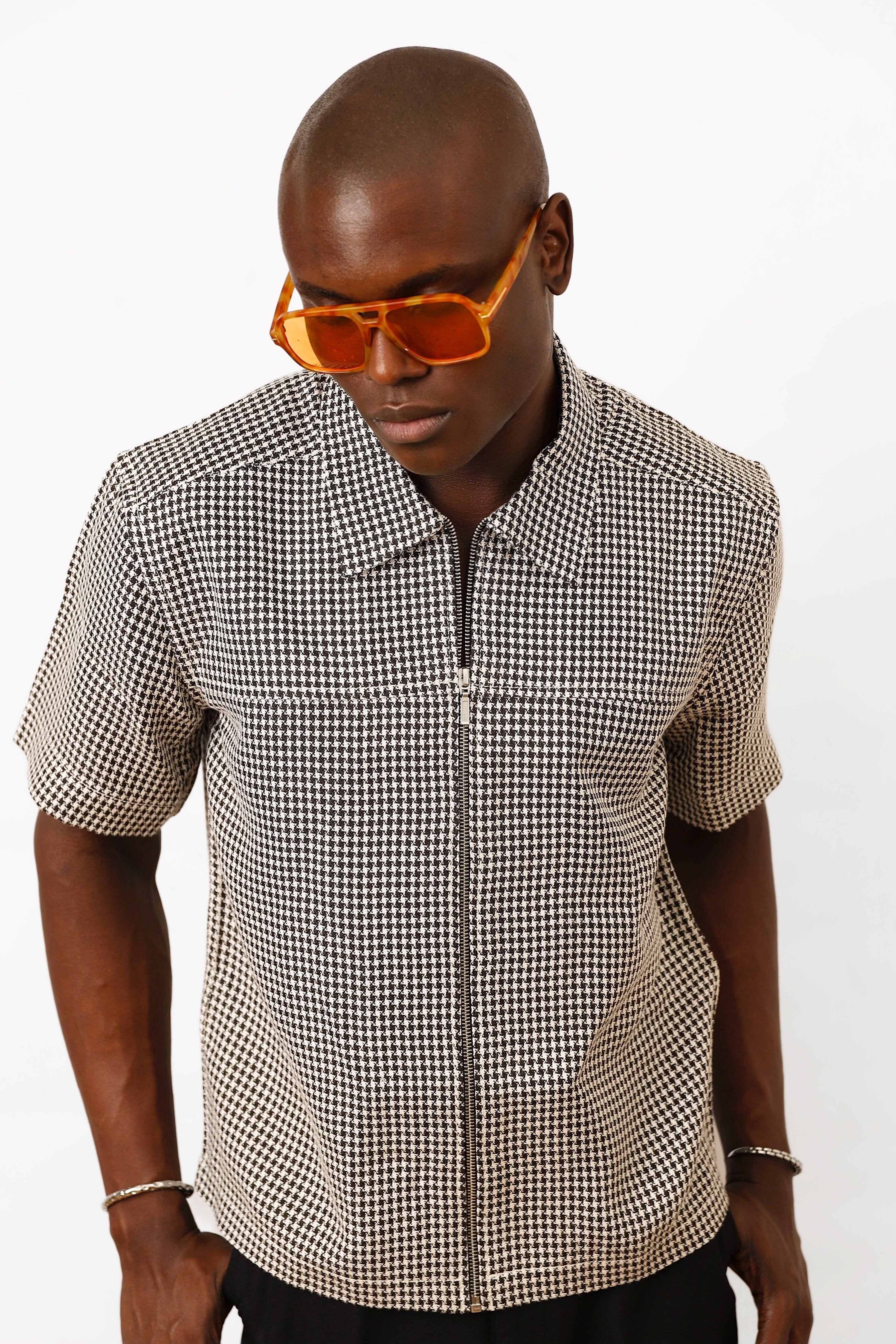 Cali Houndstooth Zipper Shirt