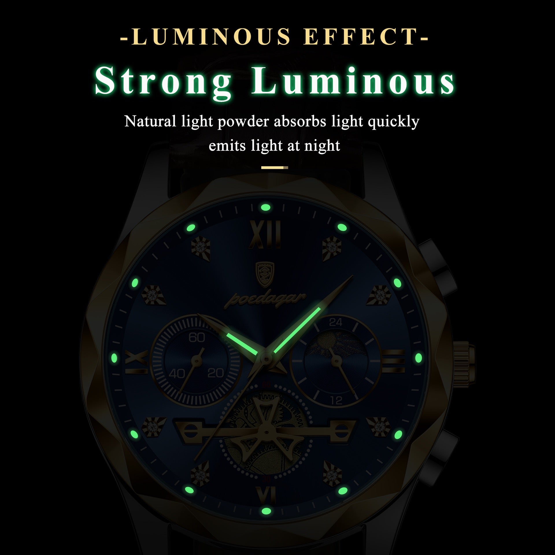 Andrew Chronograph Leather Strap Wristwatch - Brown/Green/Gold