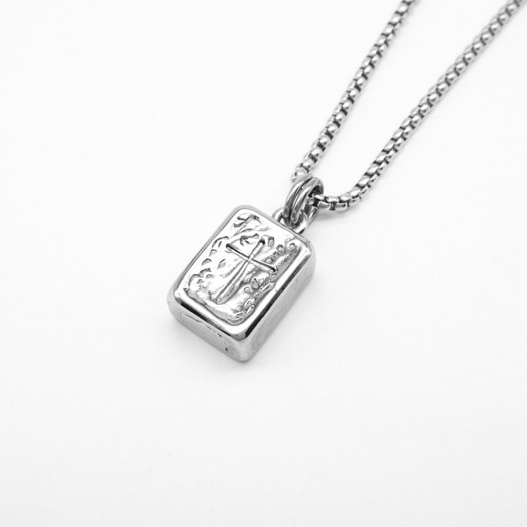 Ace Embed Cross Necklace - Silver