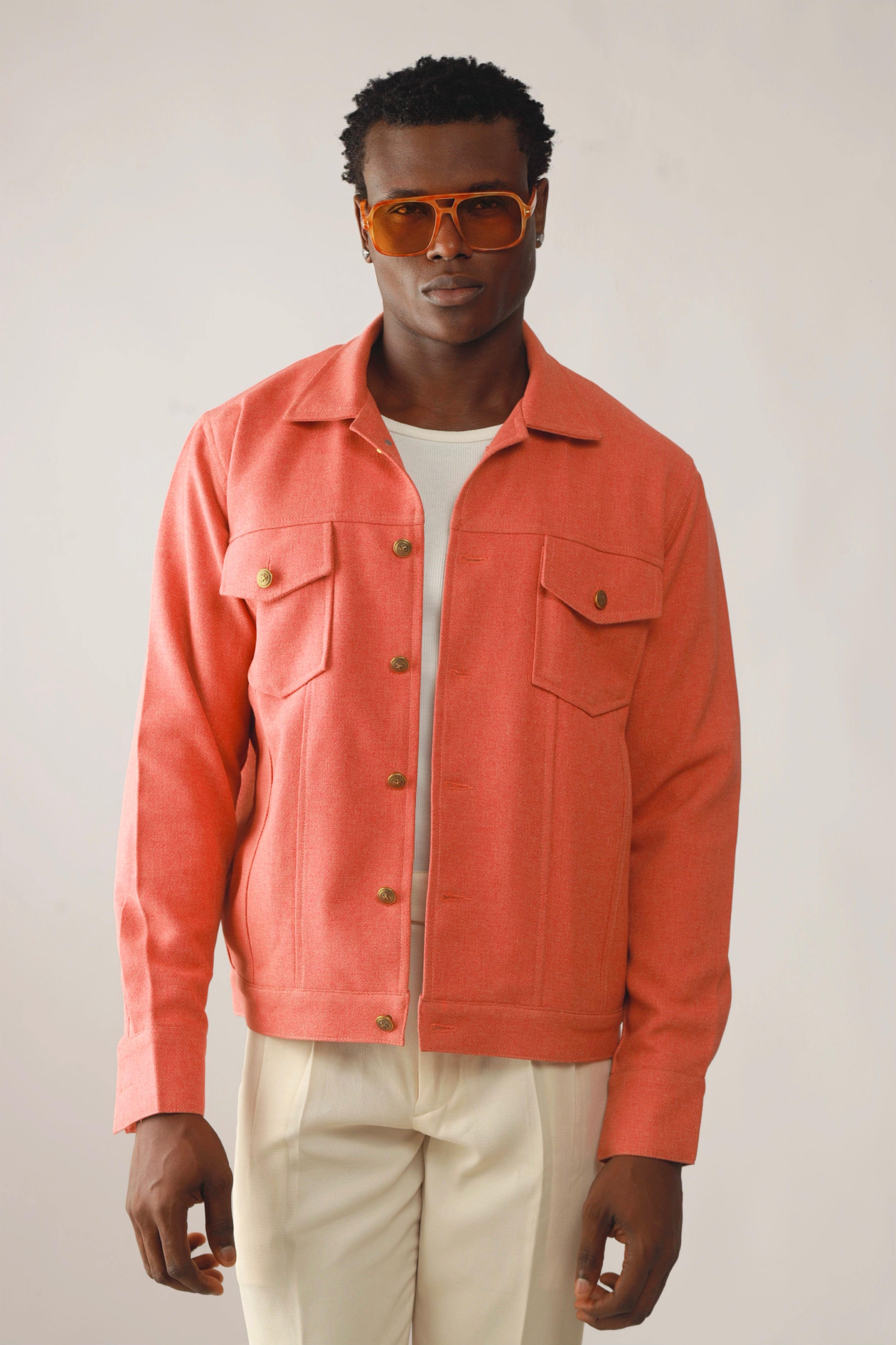 Cali Luxe Textured Tweed Utility Jacket - Muted Peach