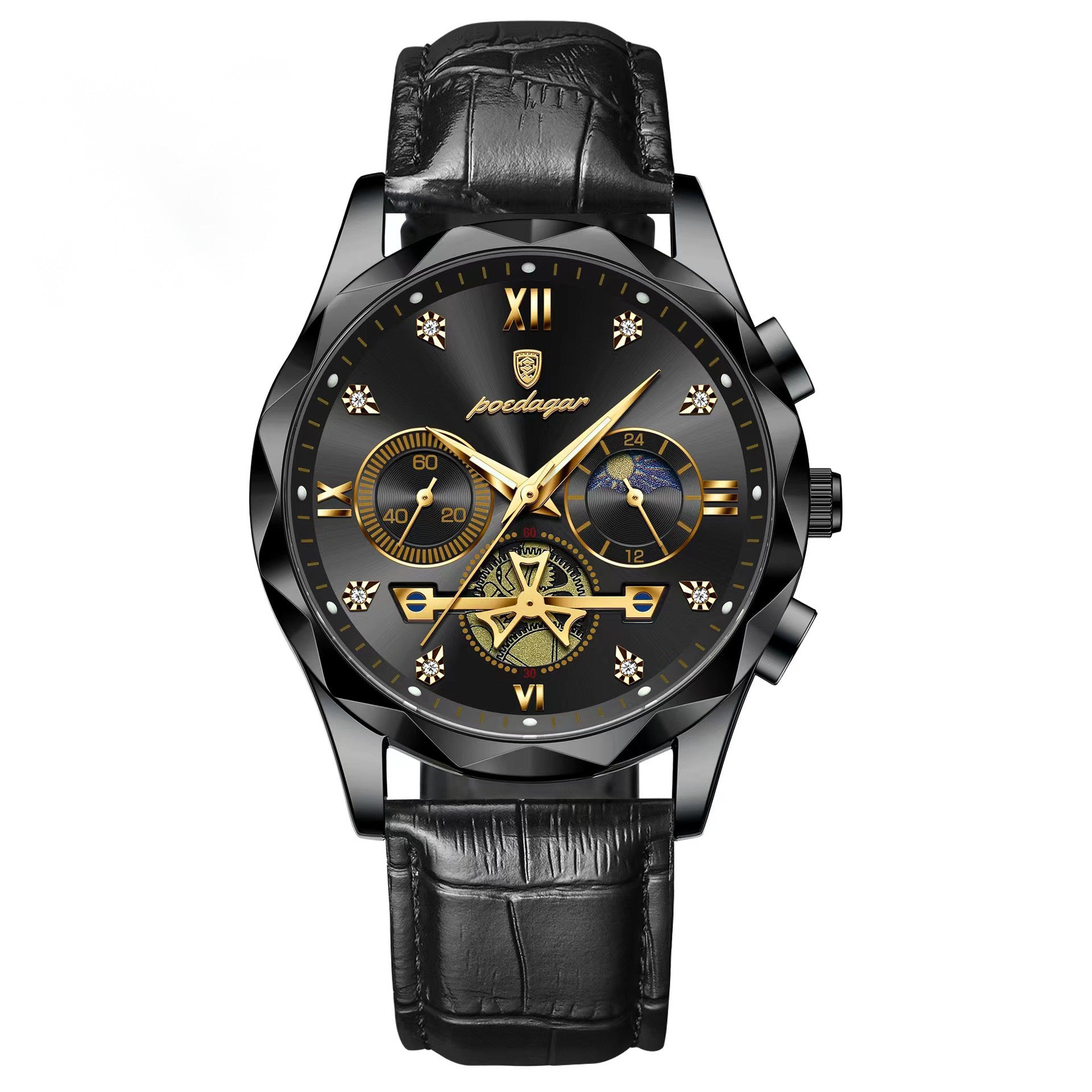 Andrew Chronograph Leather Strap Wristwatch - Black