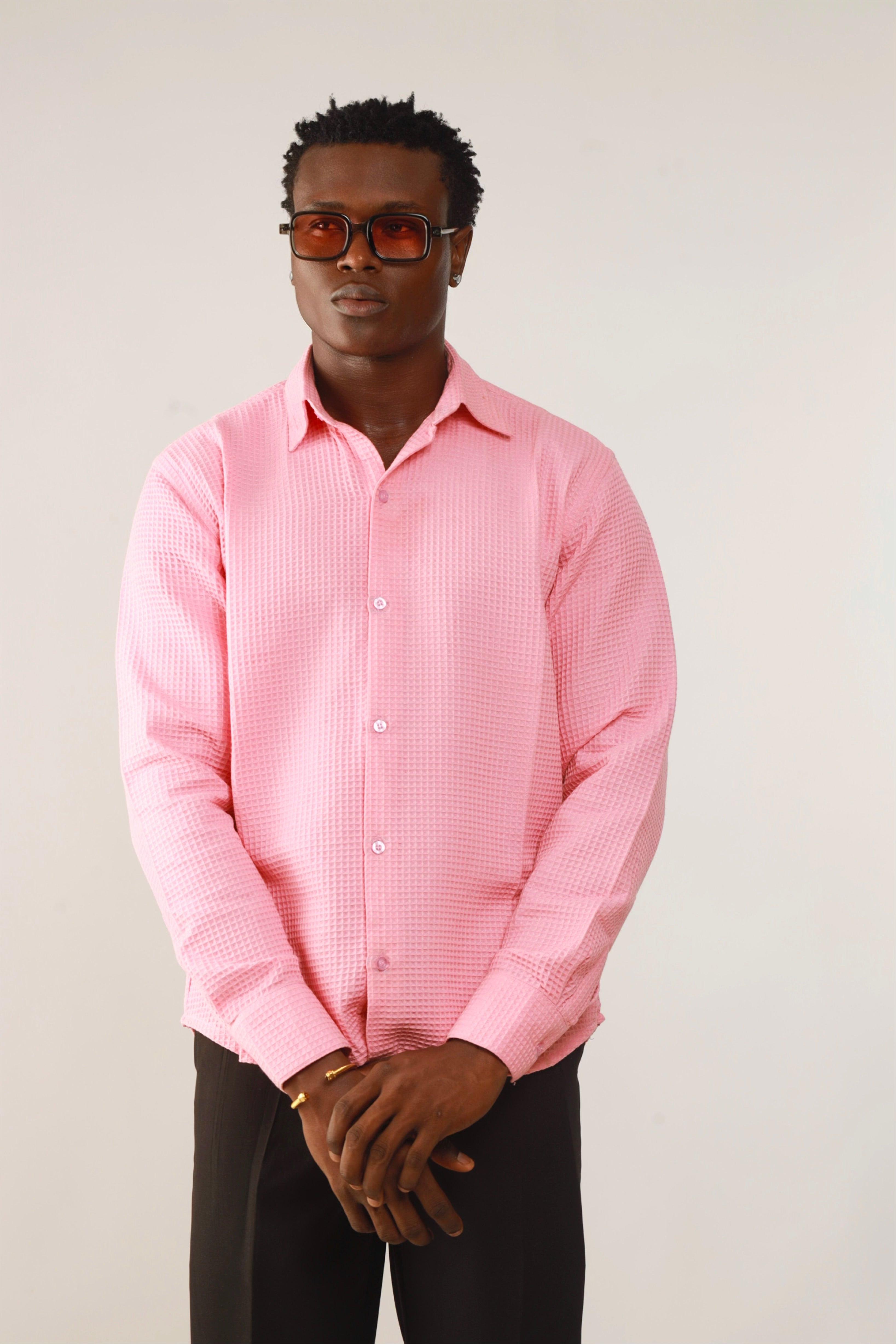Calida Resort Waffle Print Oxford Shirt - Pink