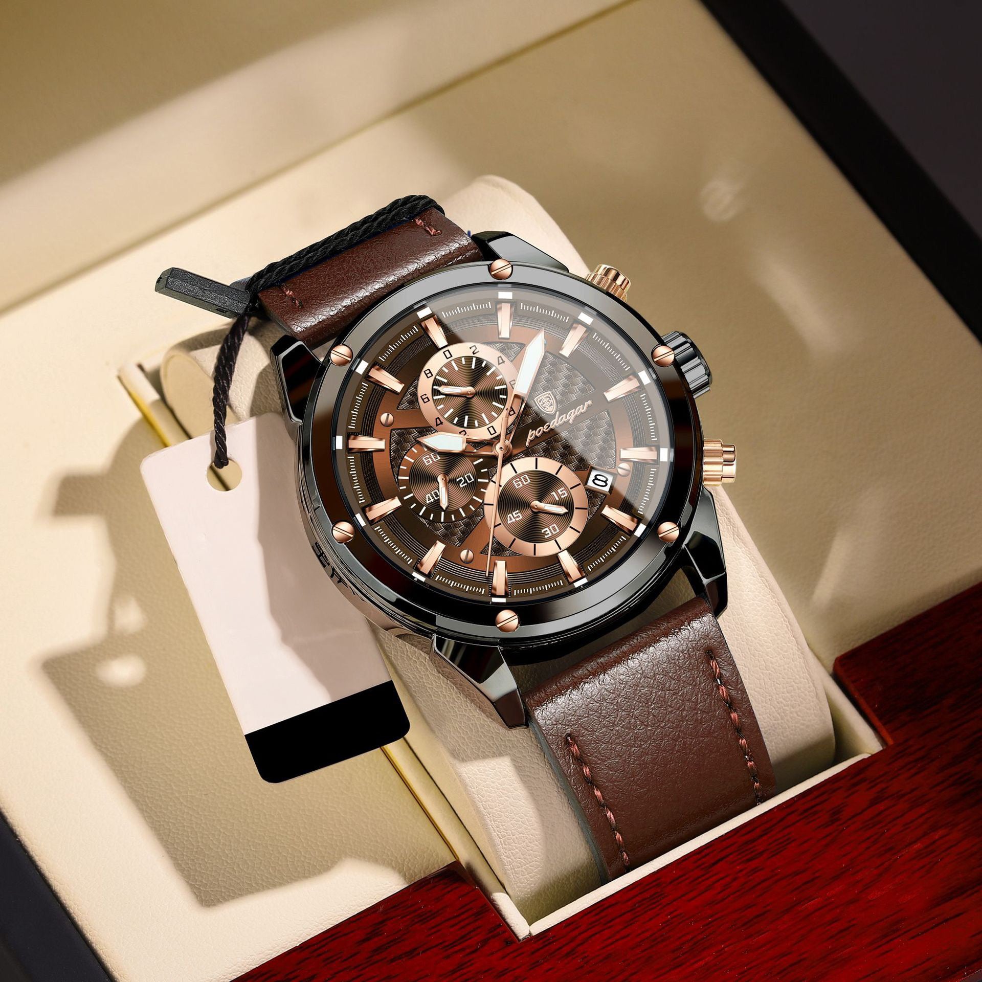 Azriel Chronograph Leather Strap Wristwatch - Brown