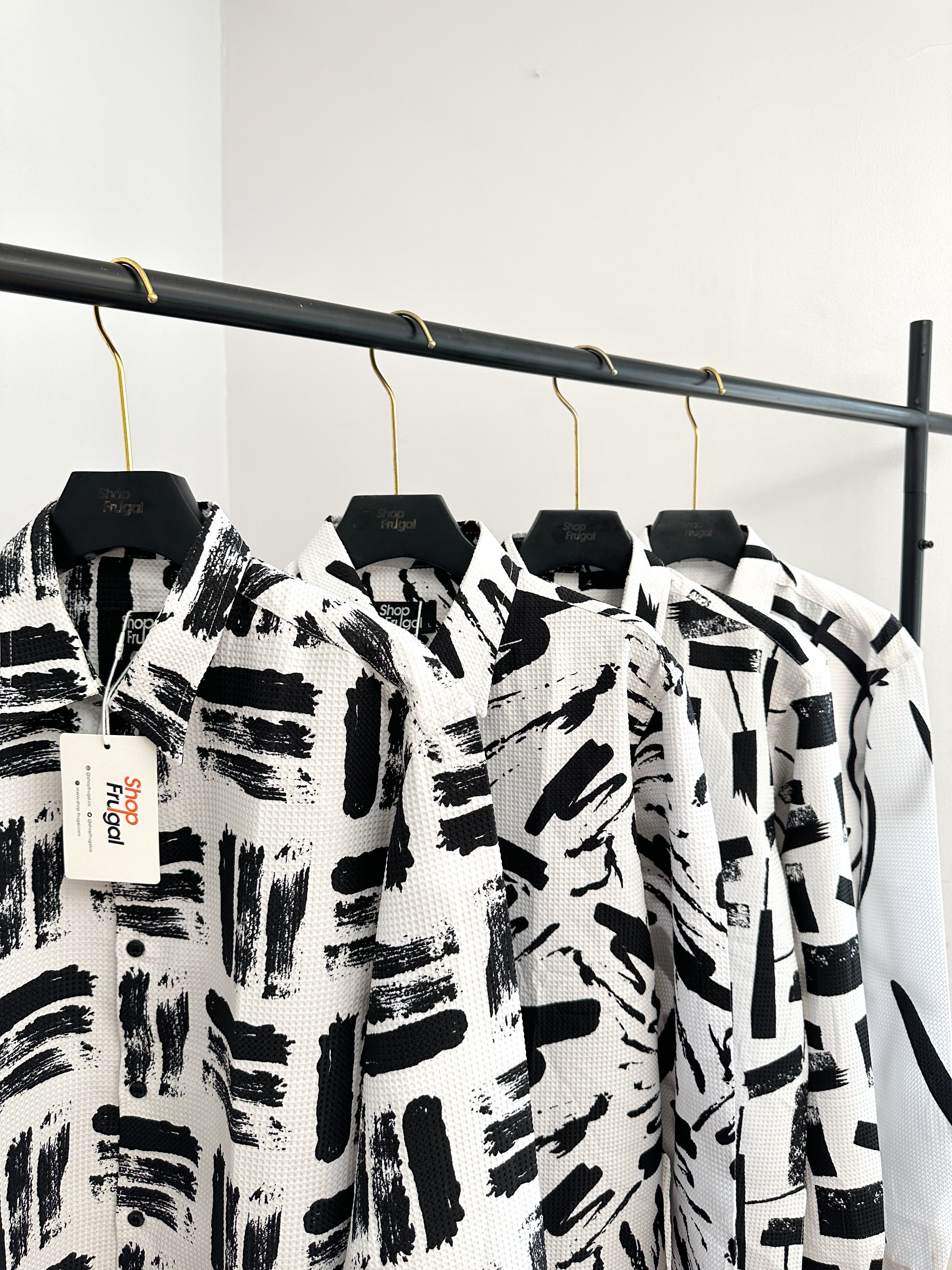 Calix Brush Waffle Print Longsleeve Shirt - White