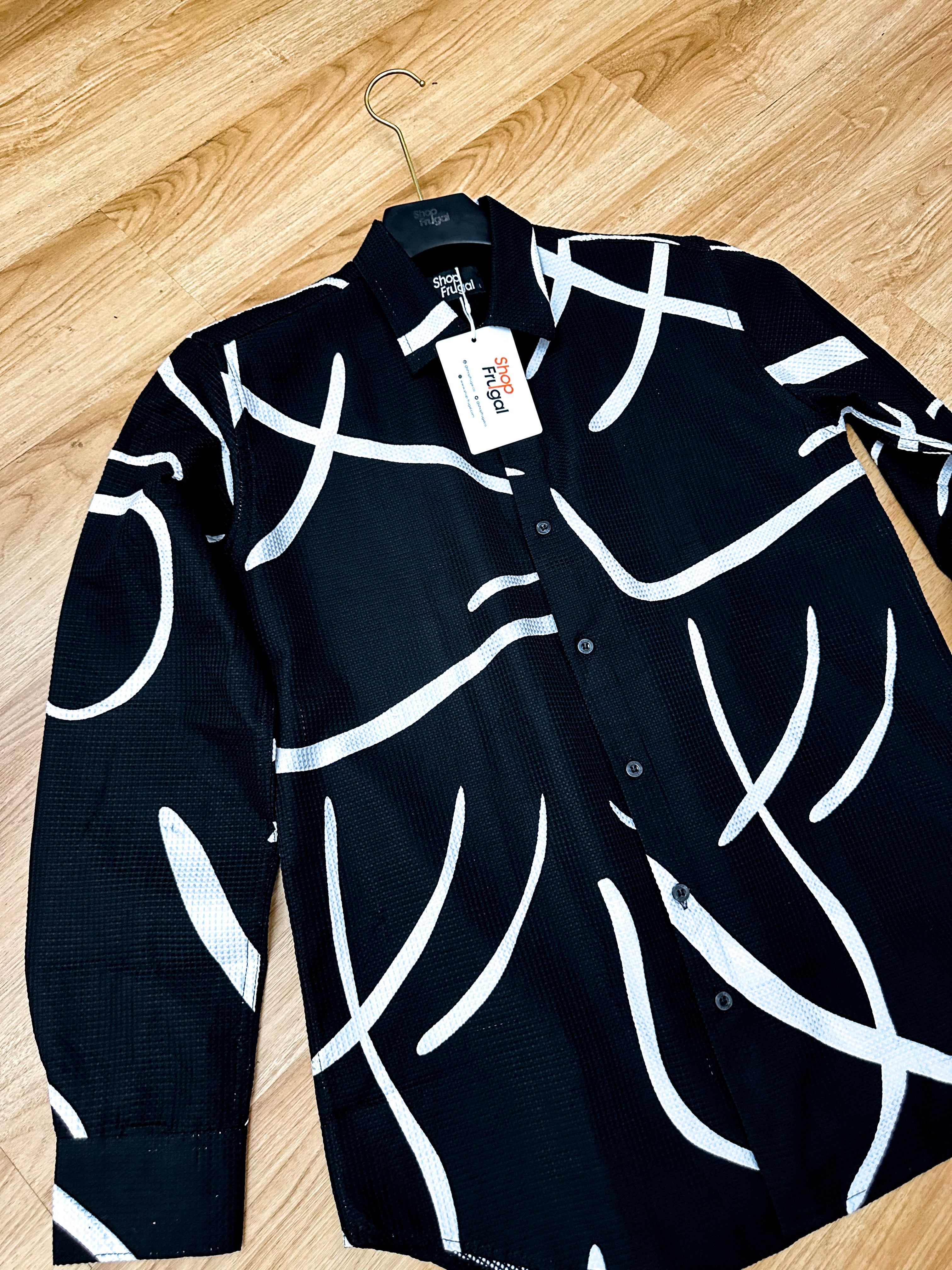 Cedric Doodle Waffle Print Longsleeve Shirt - Black