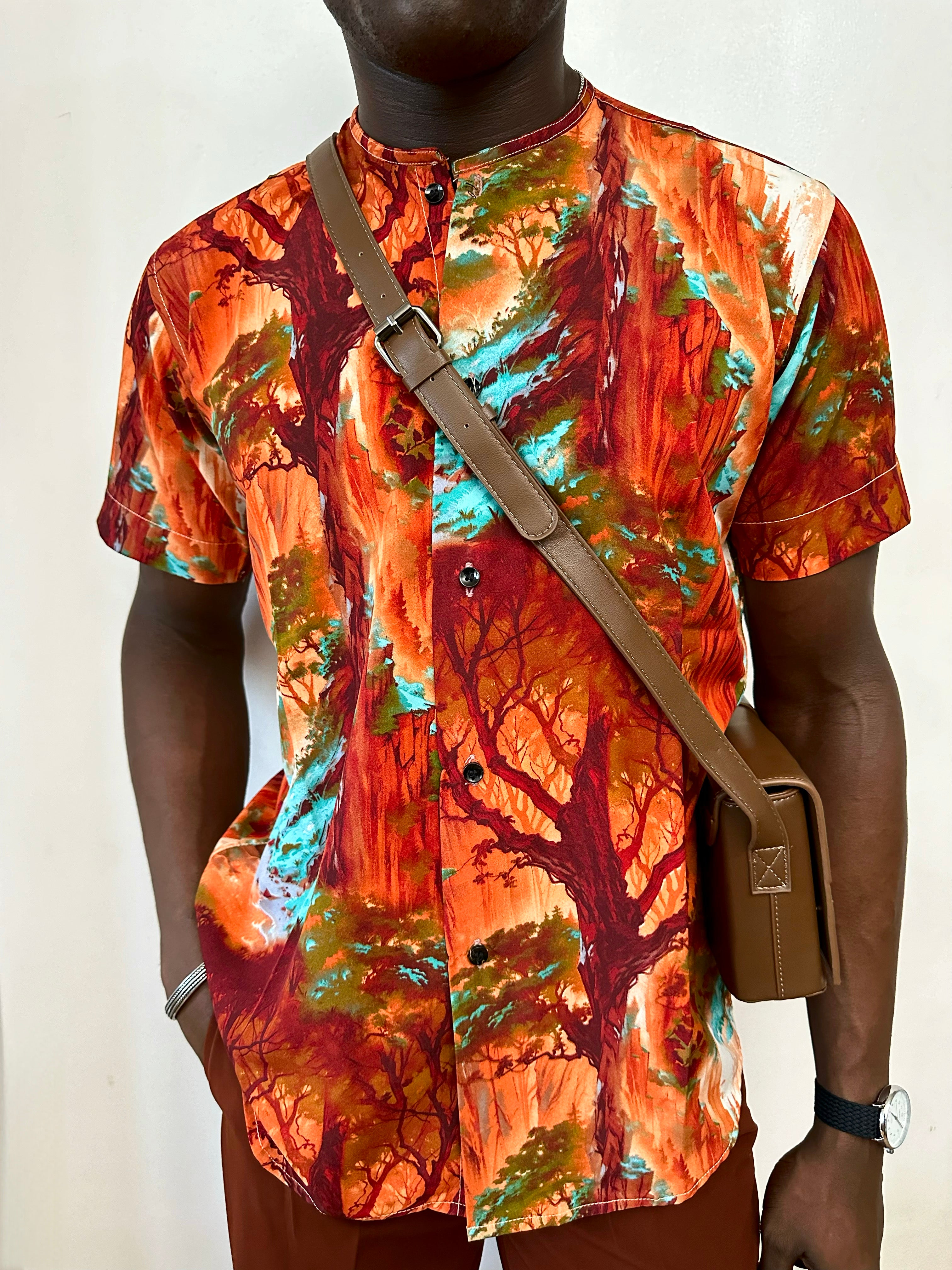 Calida Relaxed Forest Print Mandarin Collar Shirt