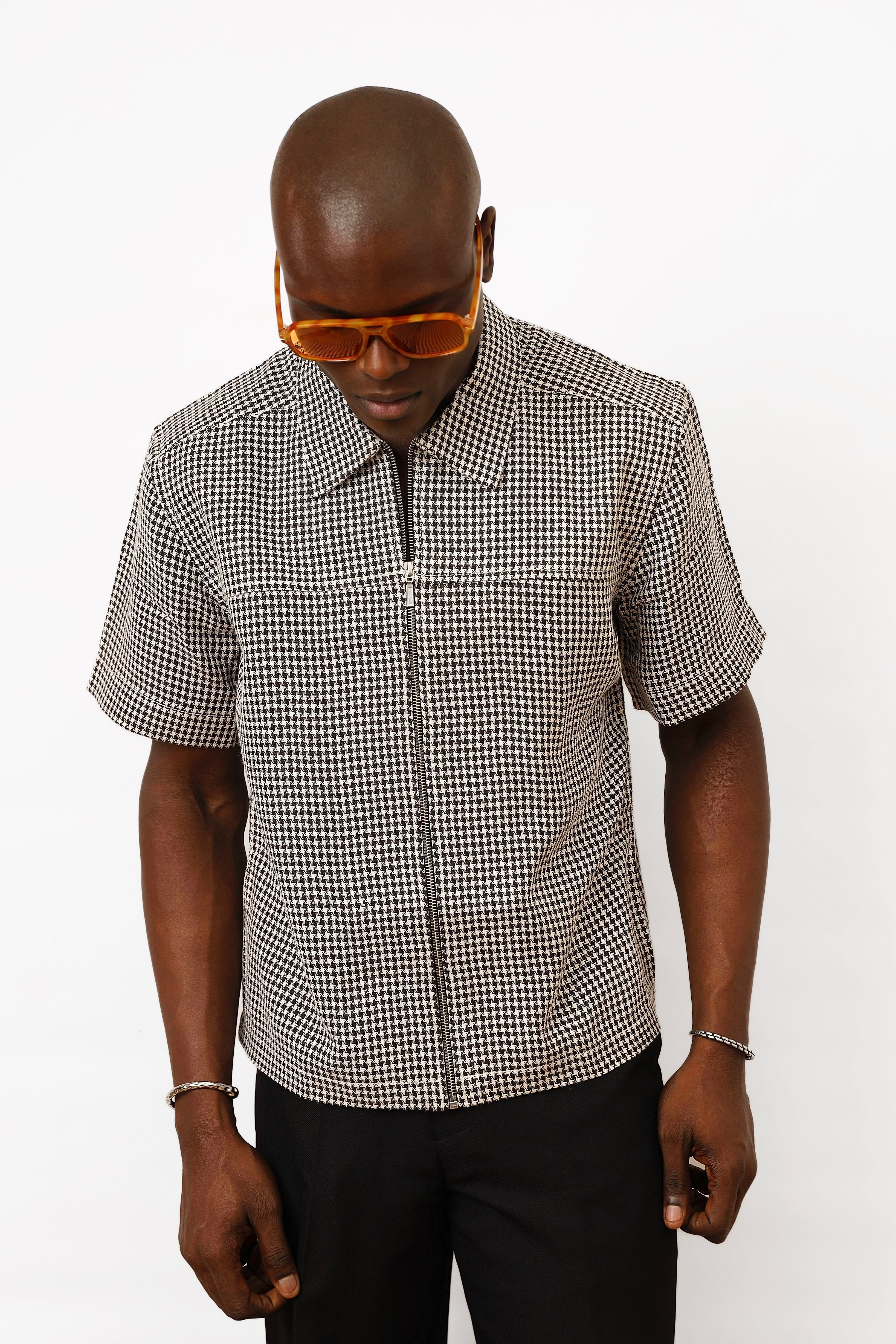 Cali Houndstooth Zipper Shirt
