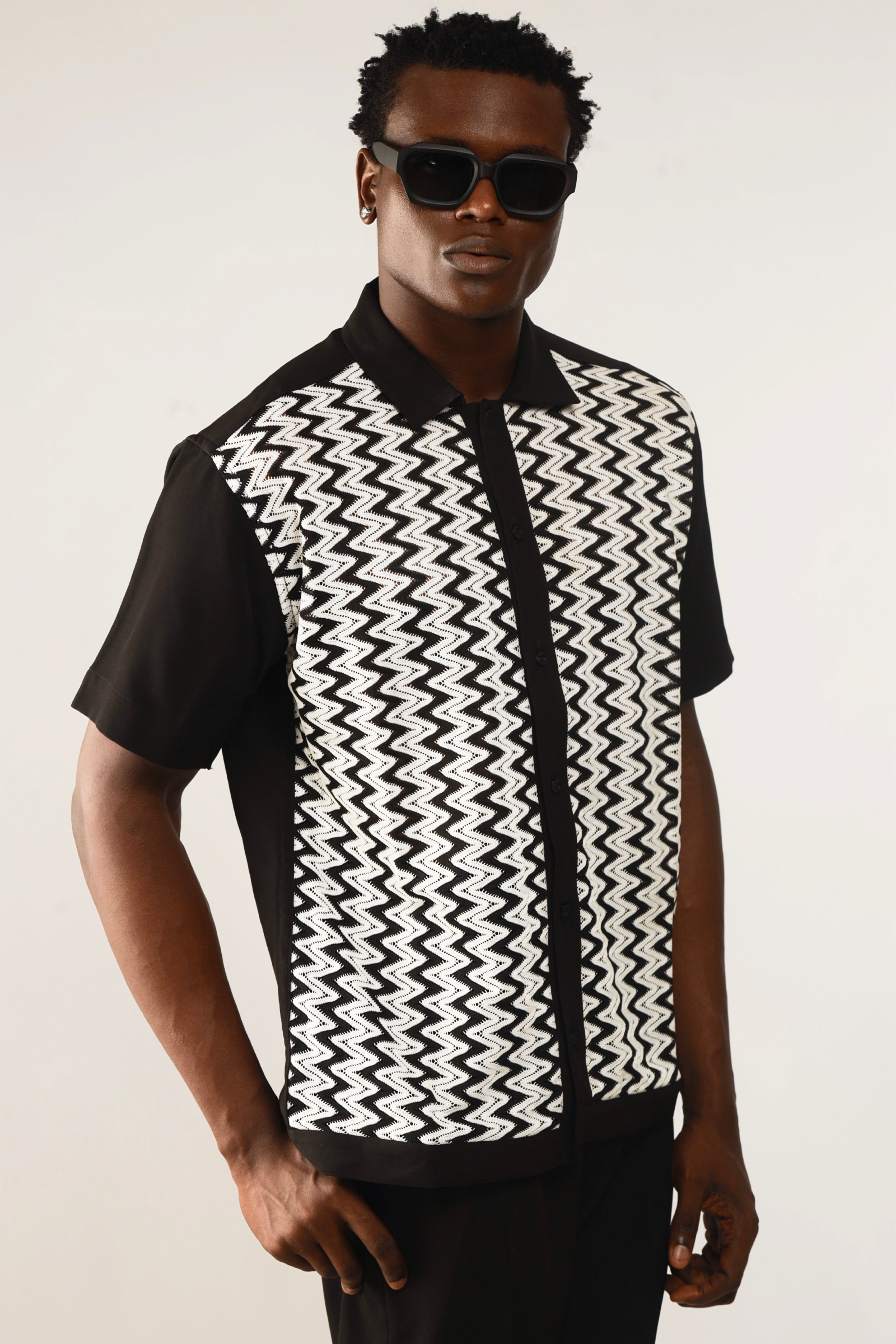 Cleo Resort Lace Print Shirt - Black/White