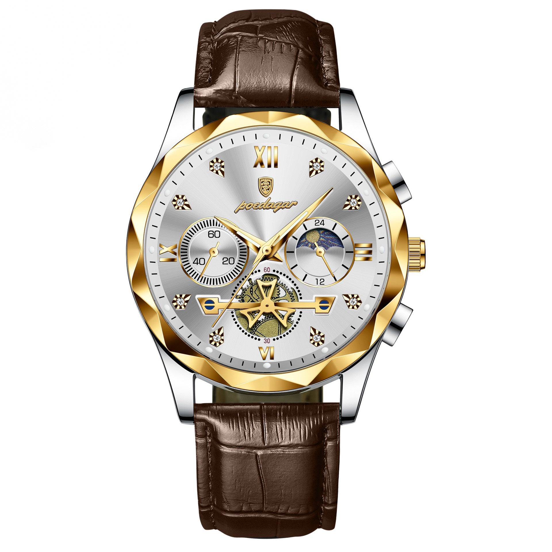 Andrew Chronograph Leather Strap Wristwatch - Brown/Silver/Gold