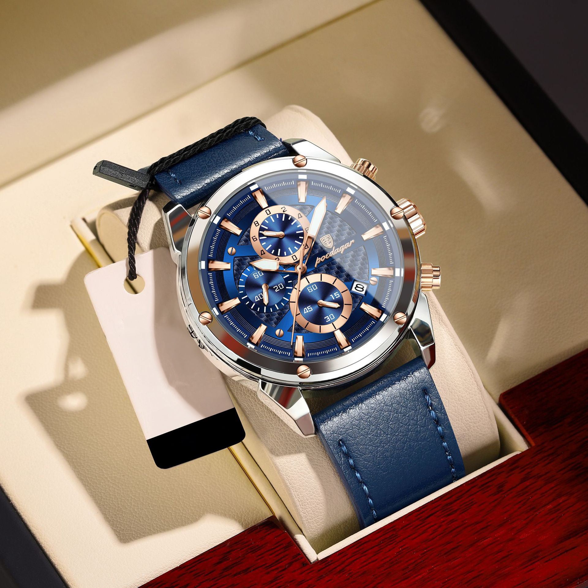 Azriel Chronograph Leather Strap Wristwatch - Blue