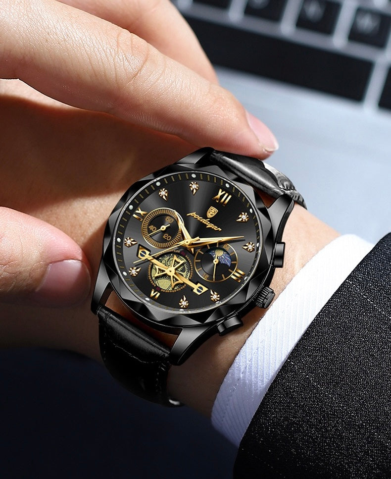 Andrew Chronograph Leather Strap Wristwatch - Black