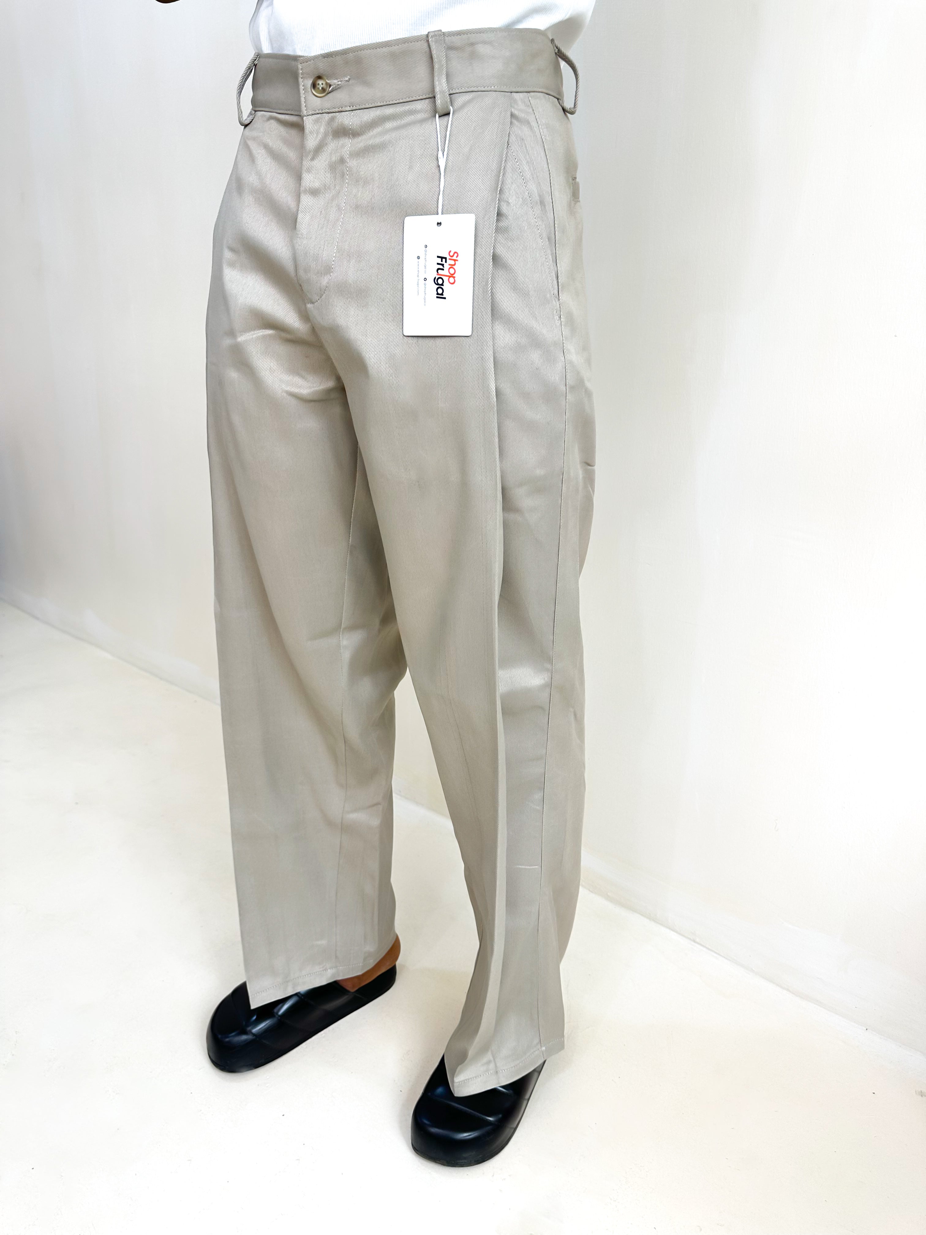 Carlo Oxford Wide-Leg Boxy Pleated Trouser - Oat