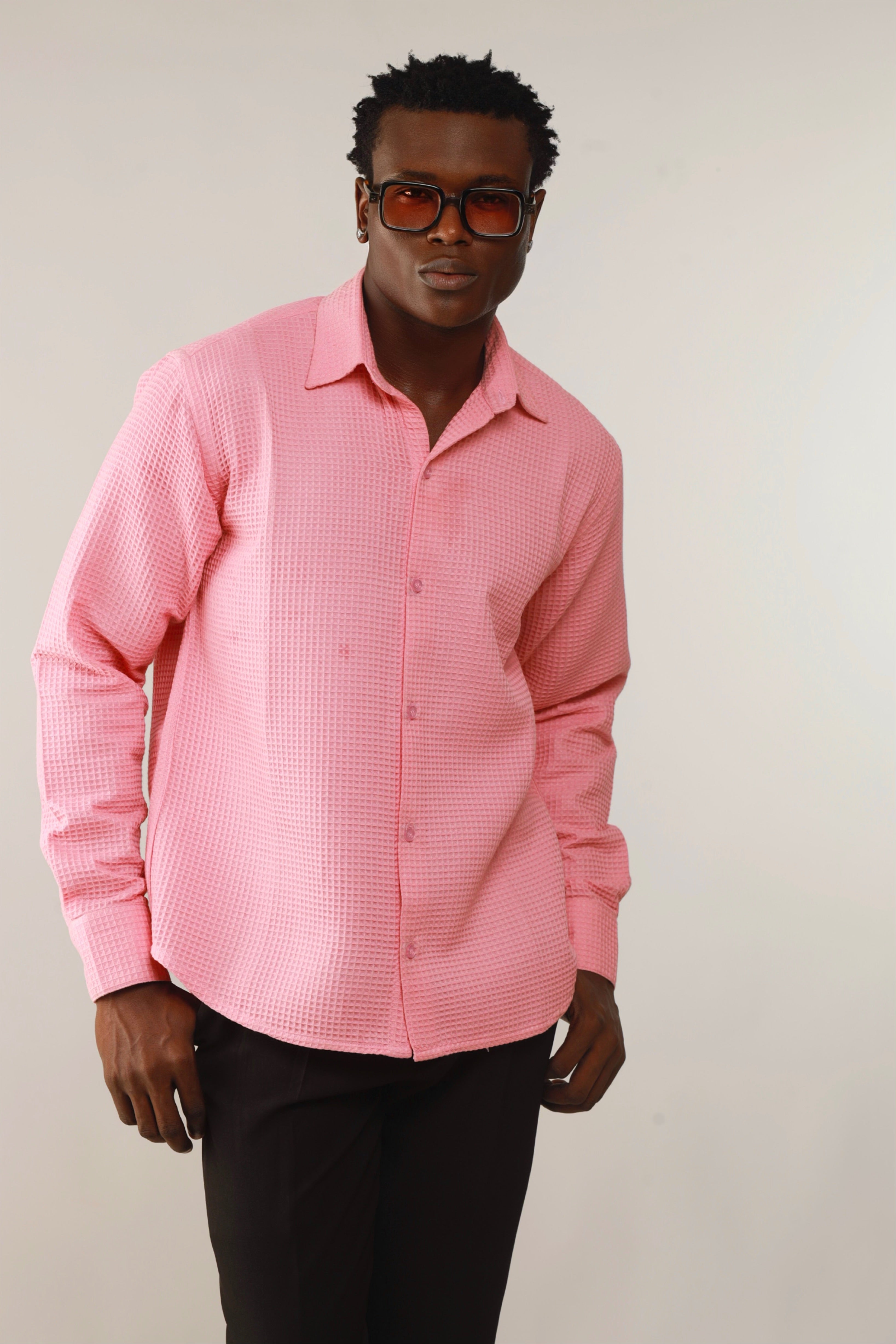 Calida Resort Waffle Print Oxford Shirt - Pink