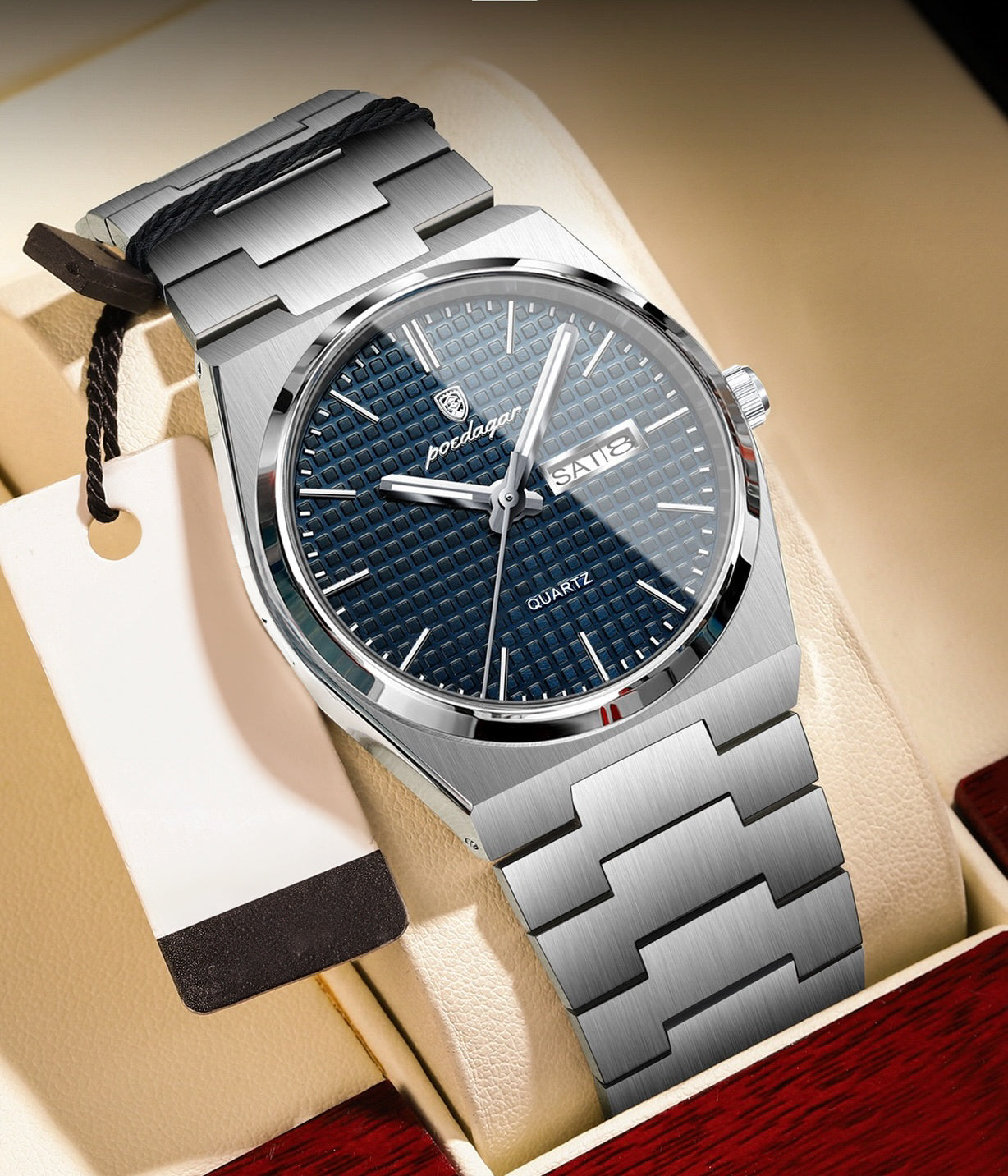 Alexis 2.0 Textured Dial Stainless Wristwatch - Silver/Blue