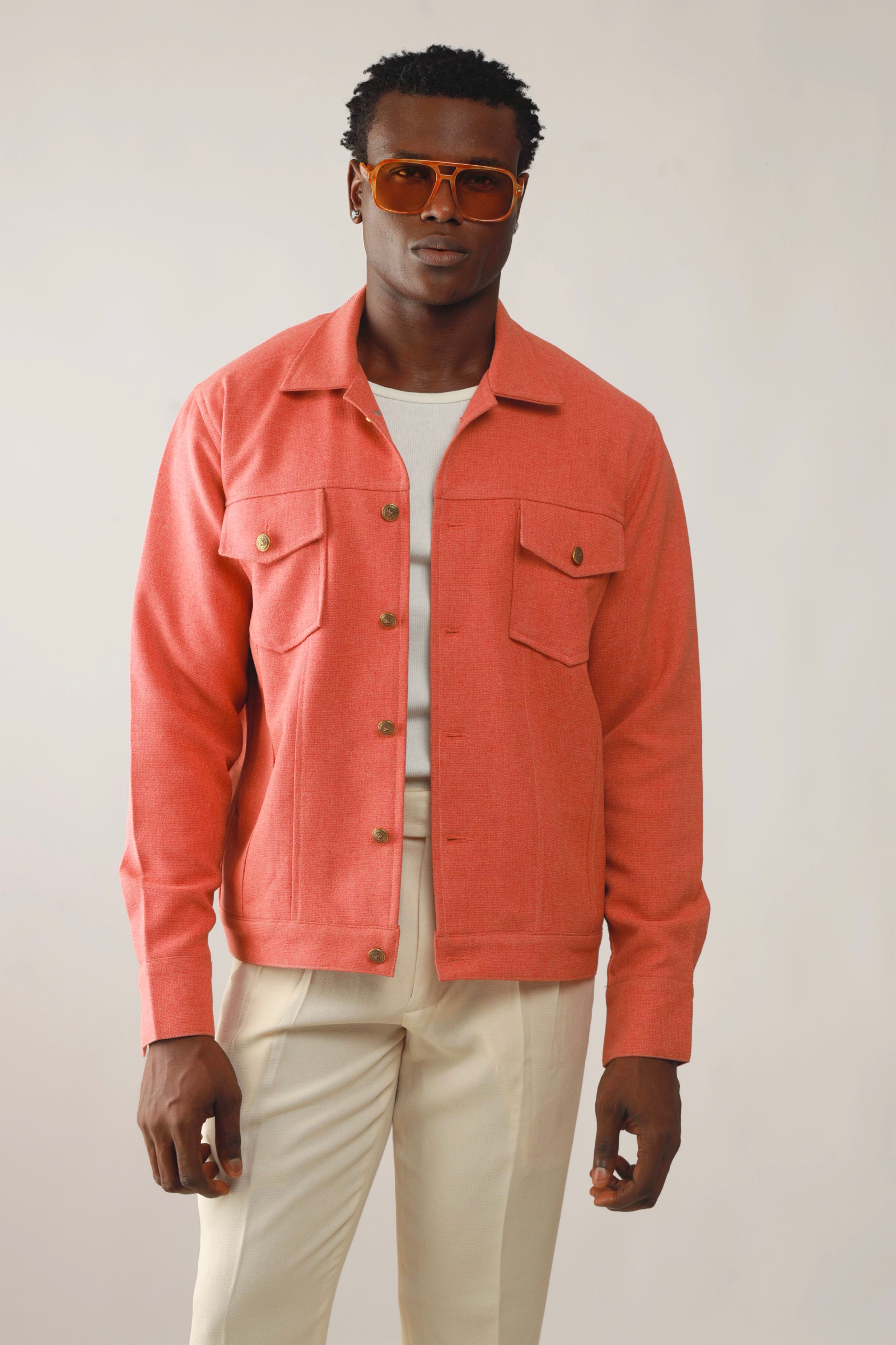Cali Luxe Textured Tweed Utility Jacket - Muted Peach