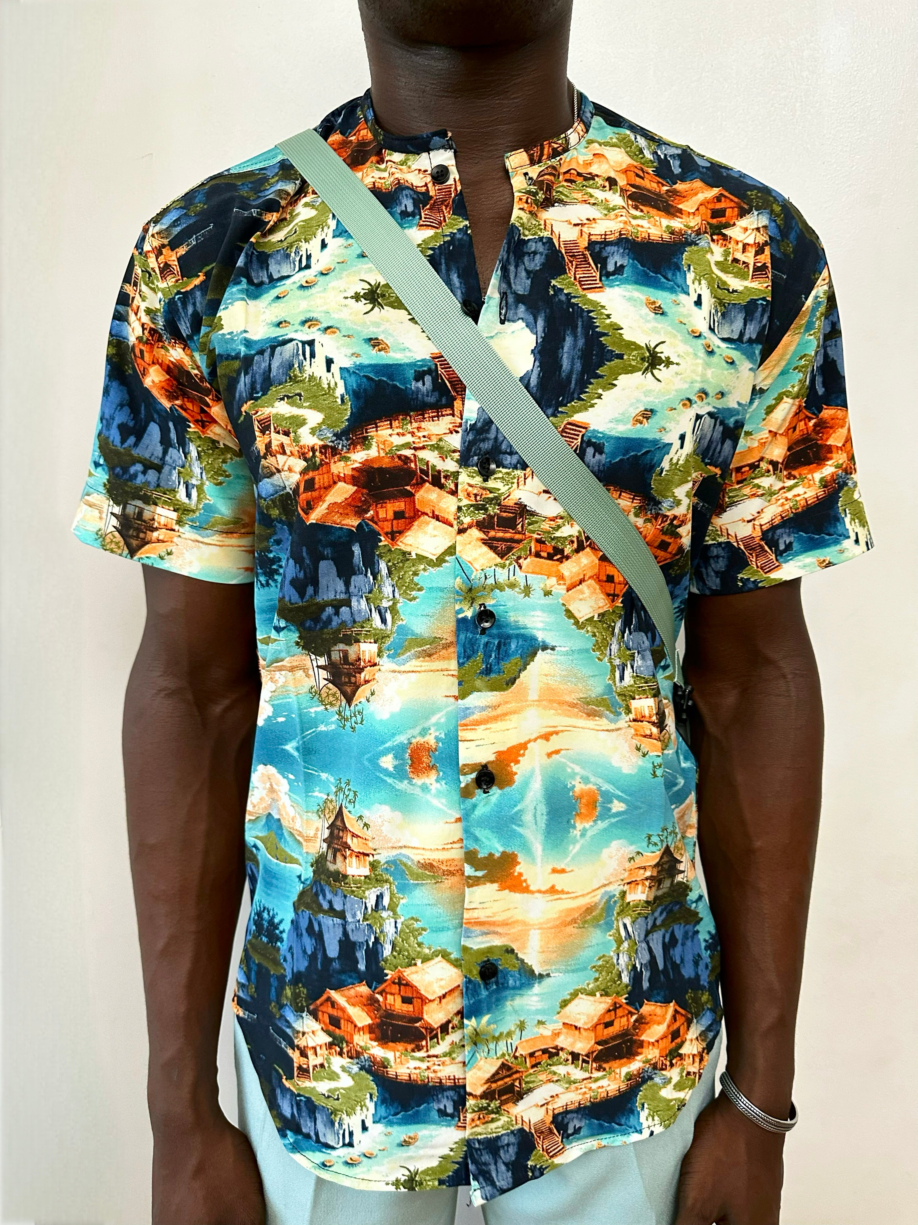 Castiel Relaxed Jungle Print Mandarin Collar Shirt