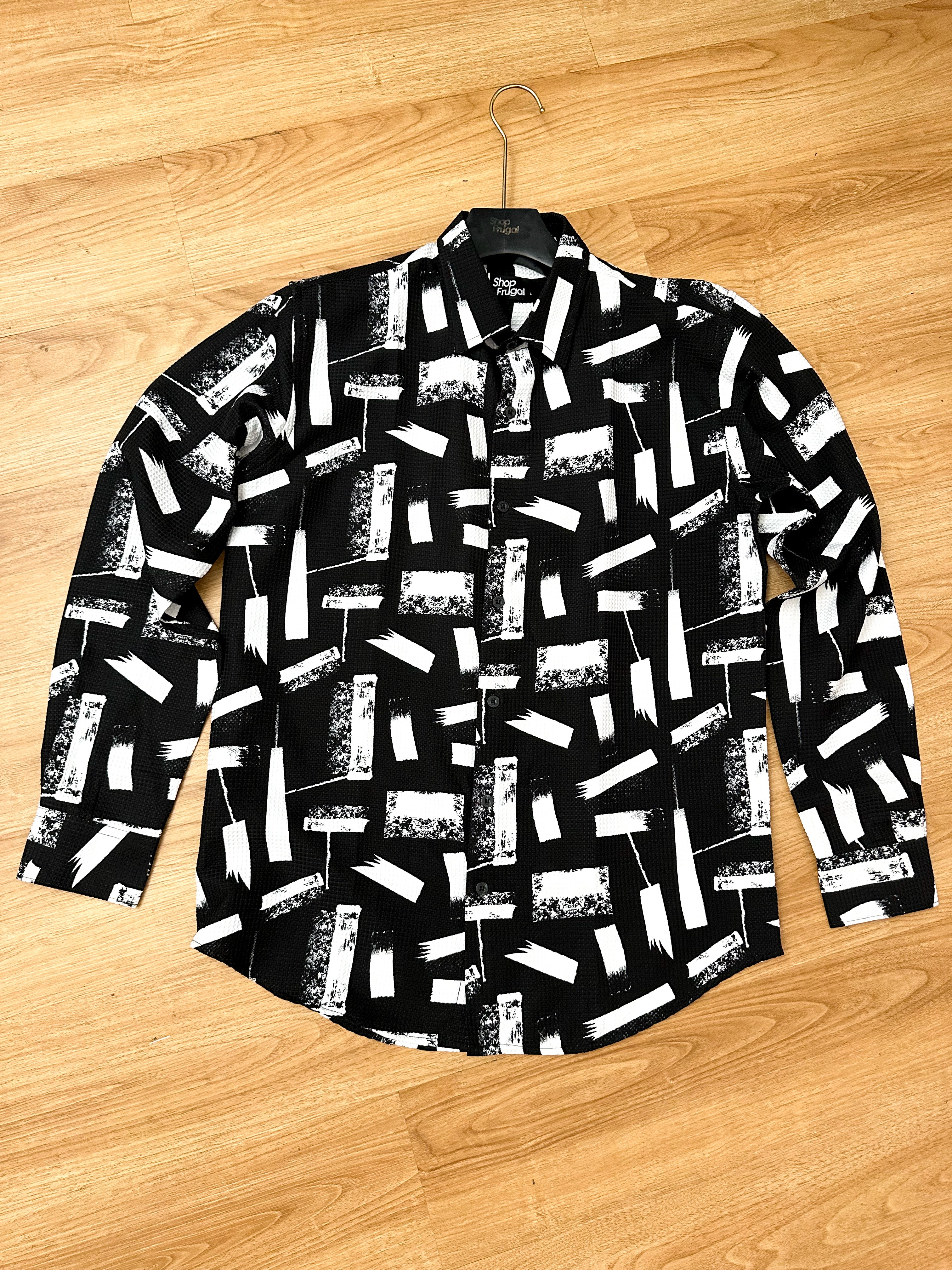 Cauis Stroke Waffle Print Longsleeve Shirt - Black