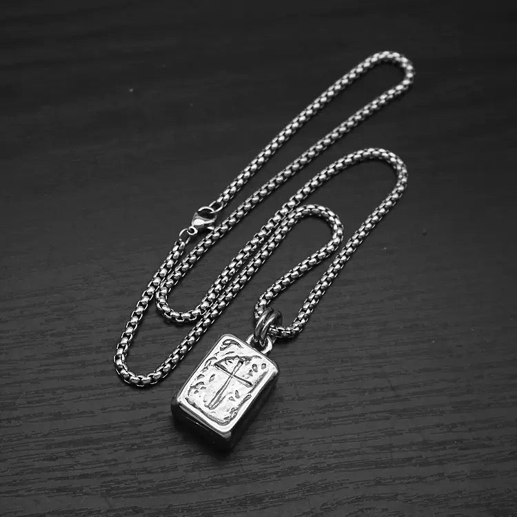Ace Embed Cross Necklace - Silver