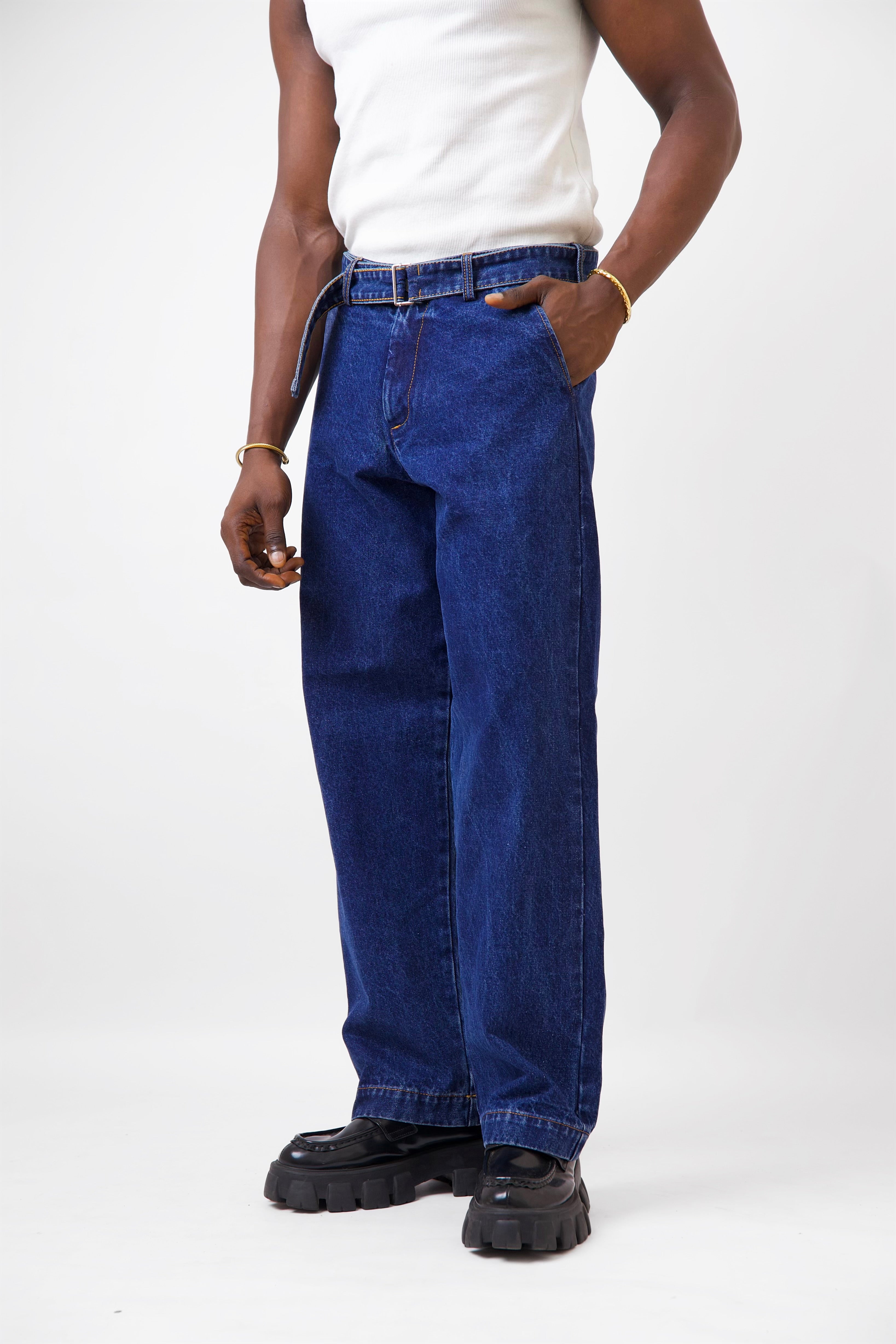 Callie Oxford Tailored Baggy Denim Trouser With Belt-6