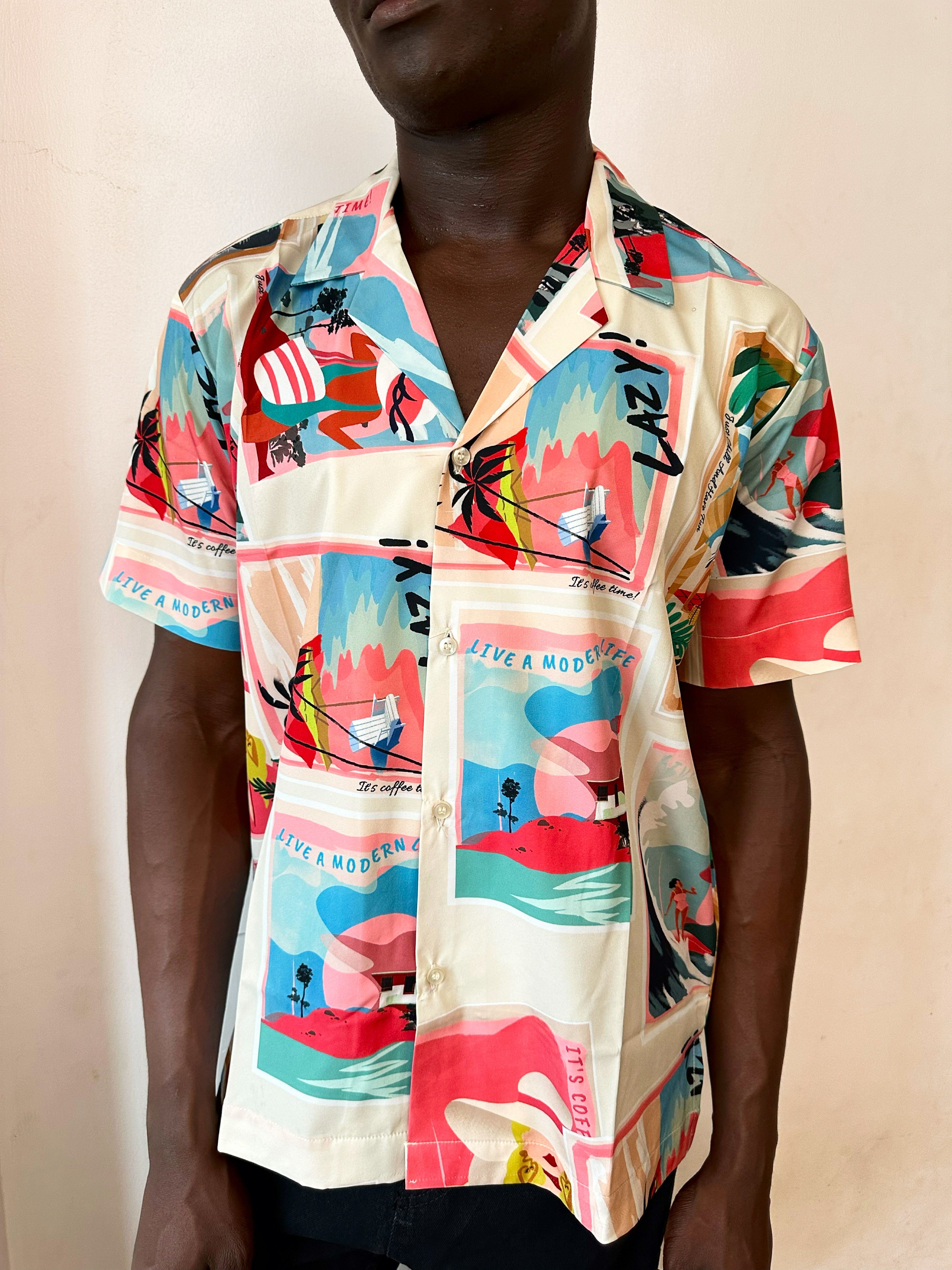 Carly Relaxed Abstract Beach Print Cuban Shirt