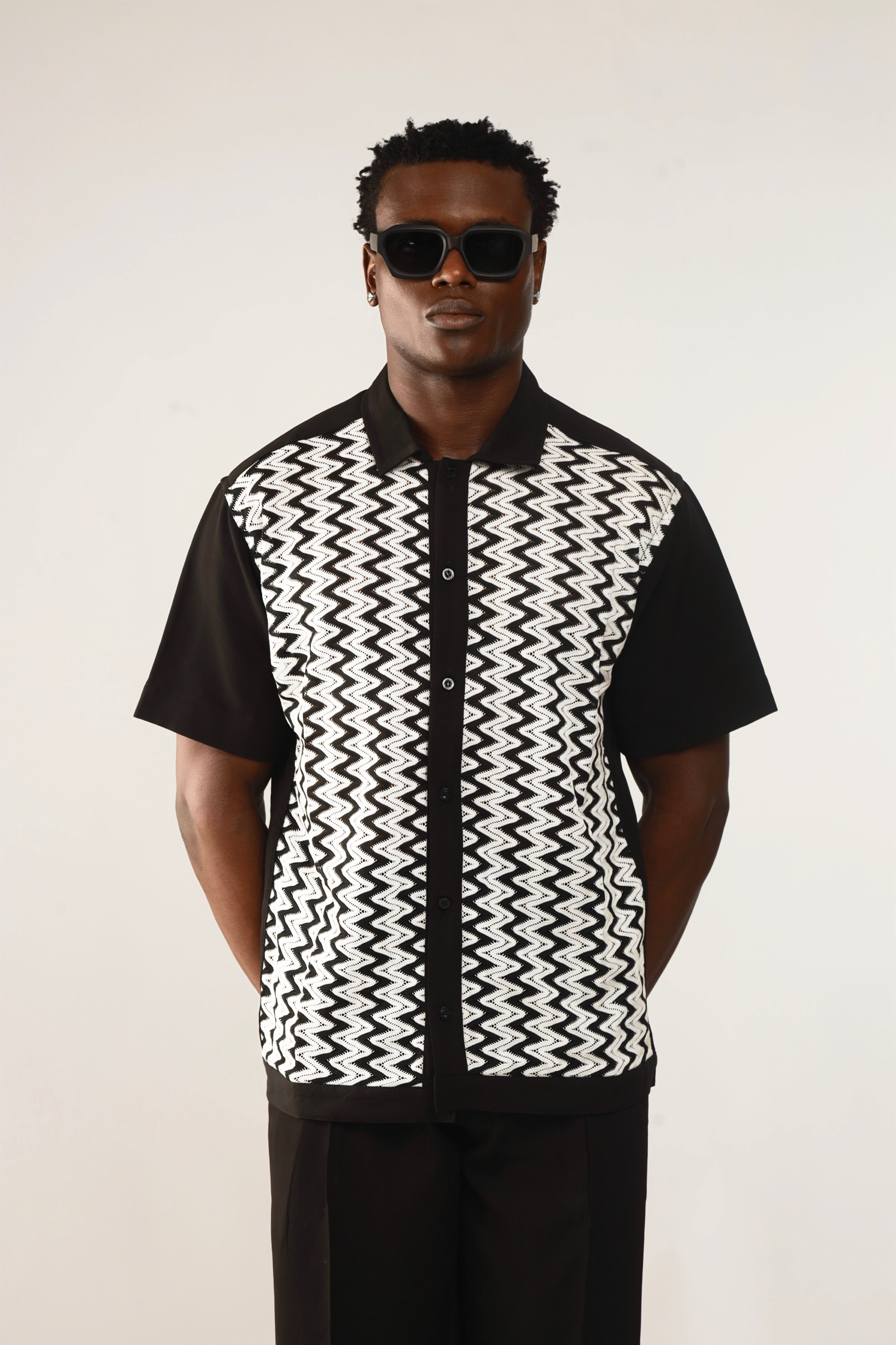 Cleo Resort Lace Print Shirt - Black/White