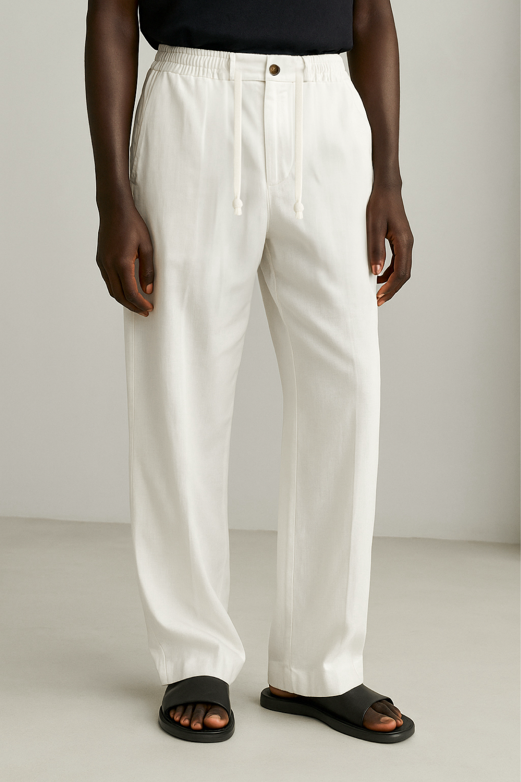 Cairo Linen Blend Baggy Drawstring Pants - White