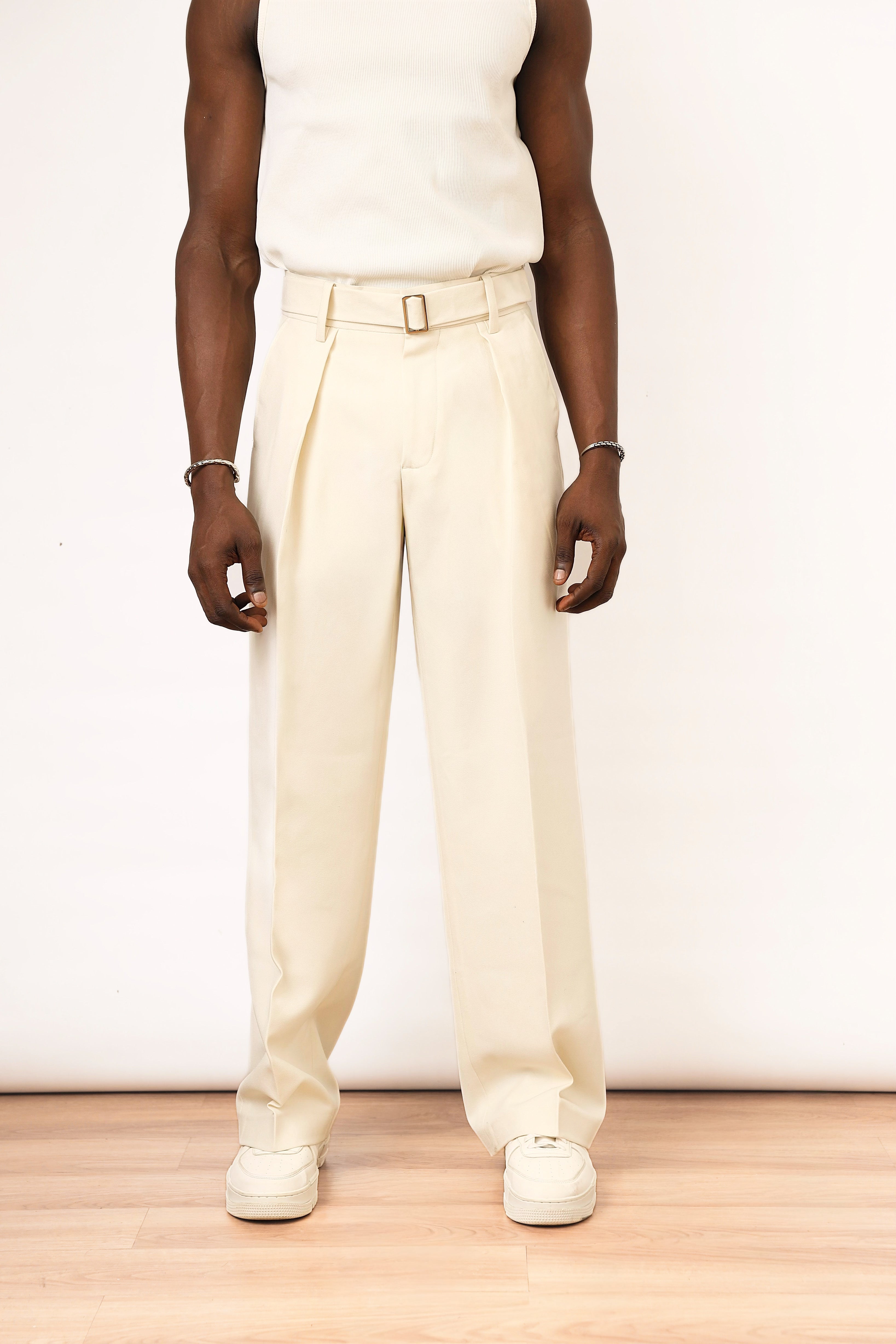 Casey Oxford Pleated Trouser - Milk-3