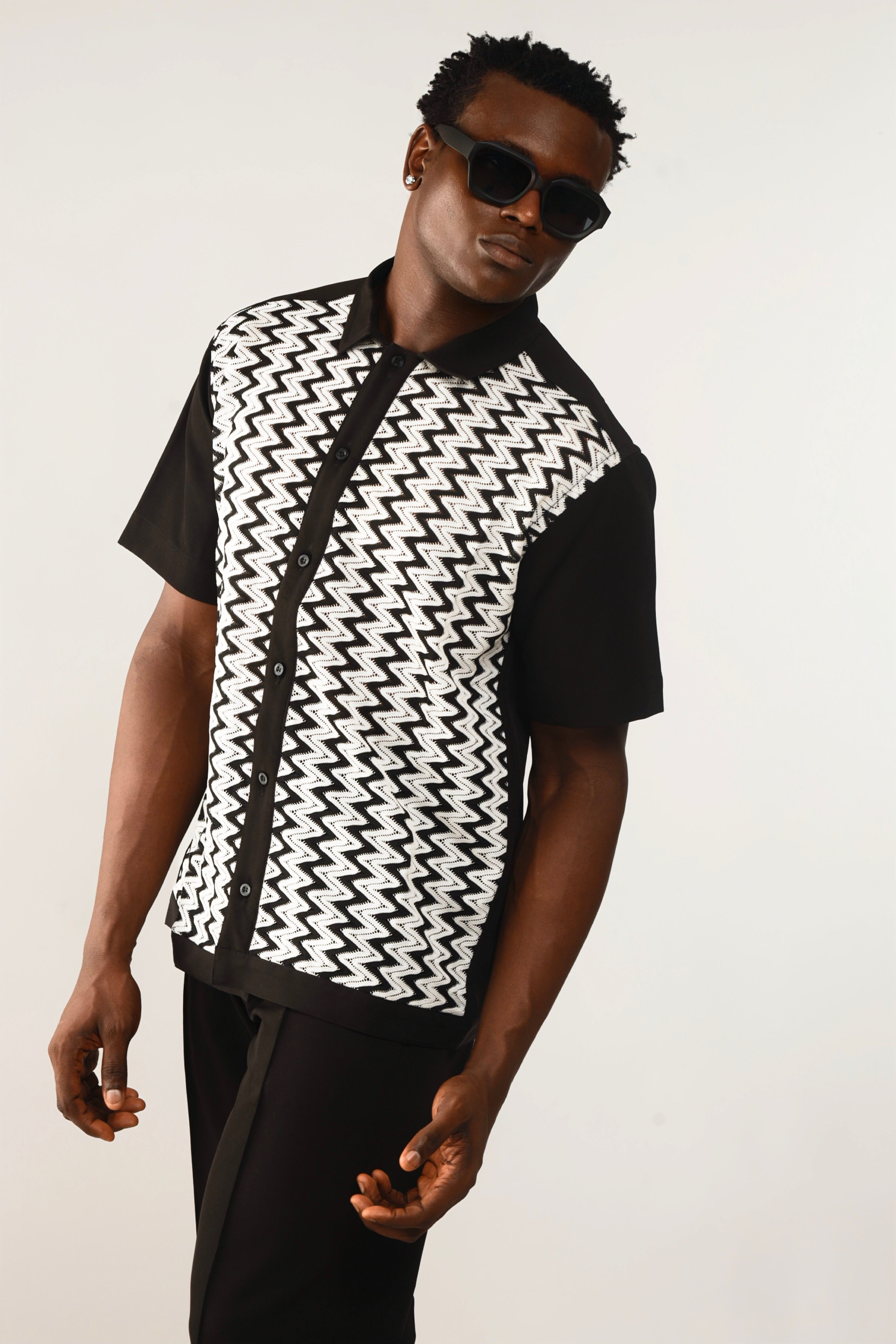 Cleo Resort Lace Print Shirt - Black/White