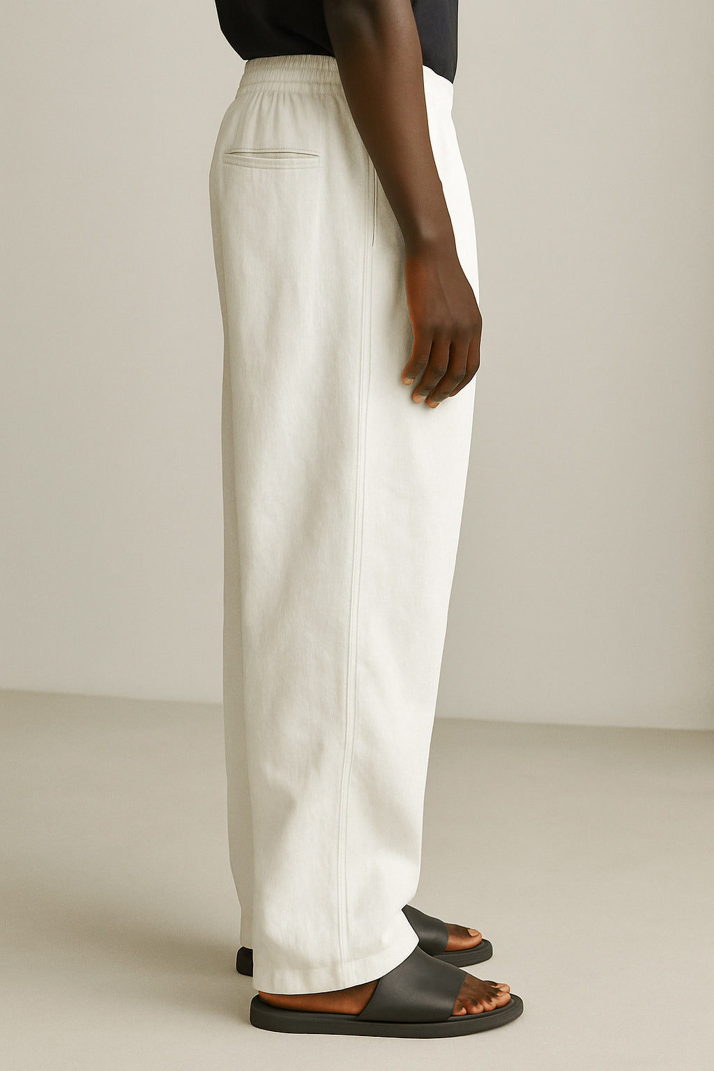 Cairo Linen Blend Baggy Drawstring Pants - White