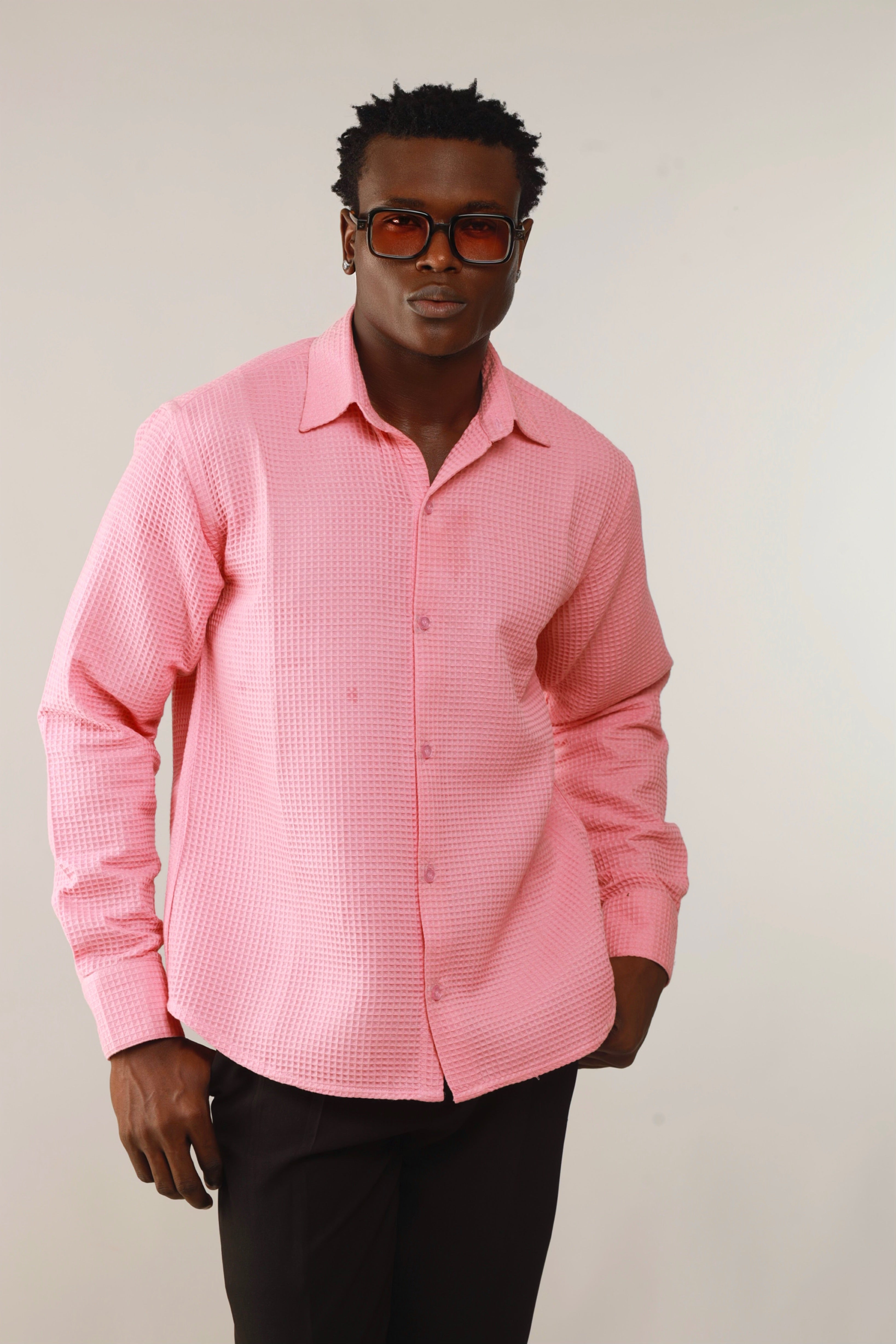 Calida Resort Waffle Print Oxford Shirt - Pink