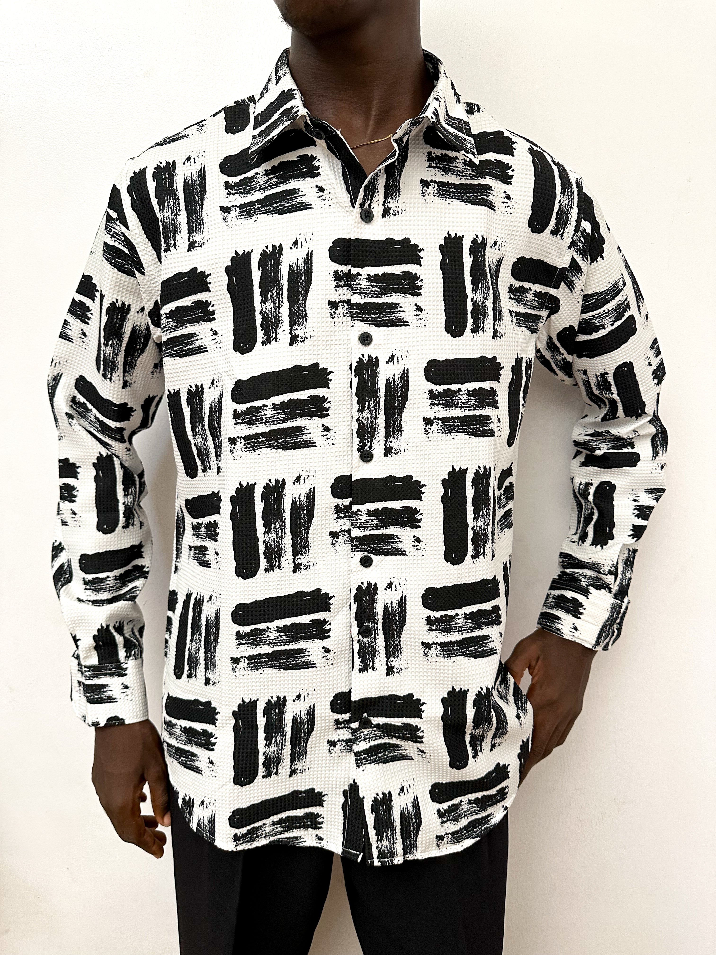 Calix Brush Waffle Print Longsleeve Shirt - White