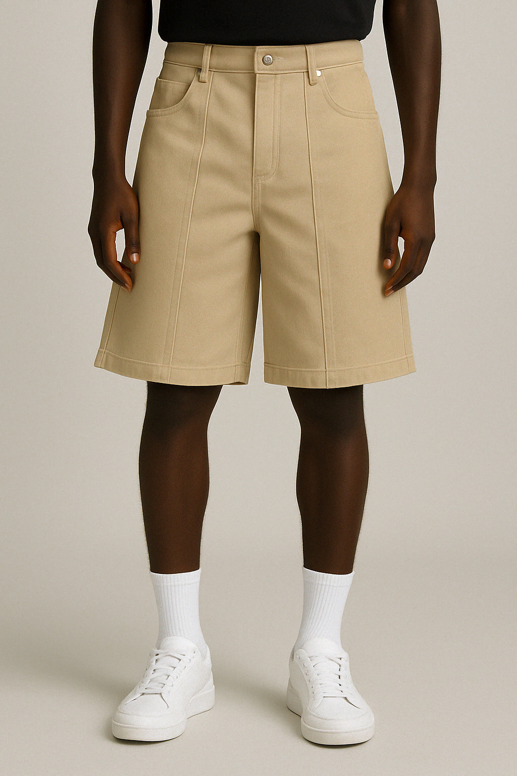 Cairo Wide-Legged Paneled Relaxed Baggy Short/Jort - Khaki