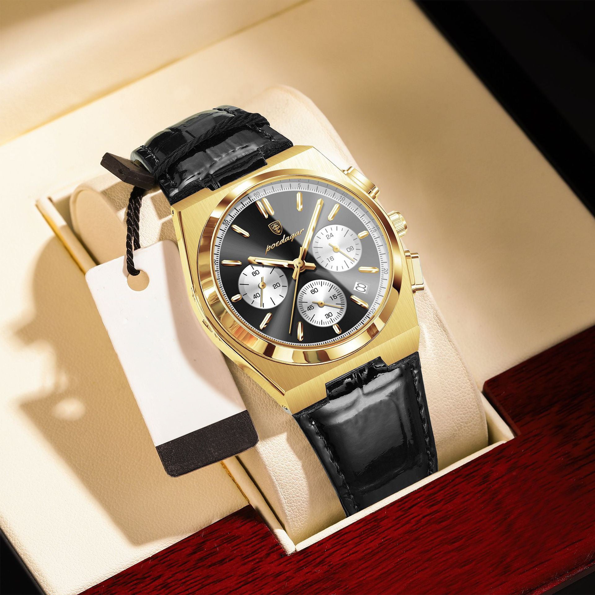 Anthony Chronograph Leather Strap Wristwatch - Gold/Black