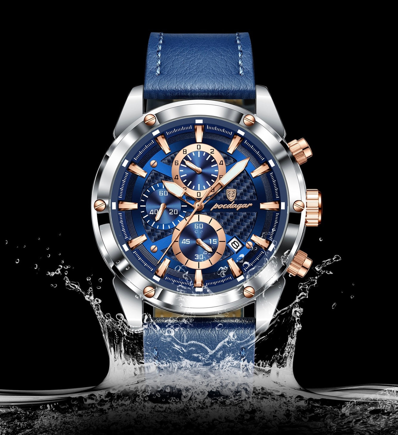 Azriel Chronograph Leather Strap Wristwatch - Blue