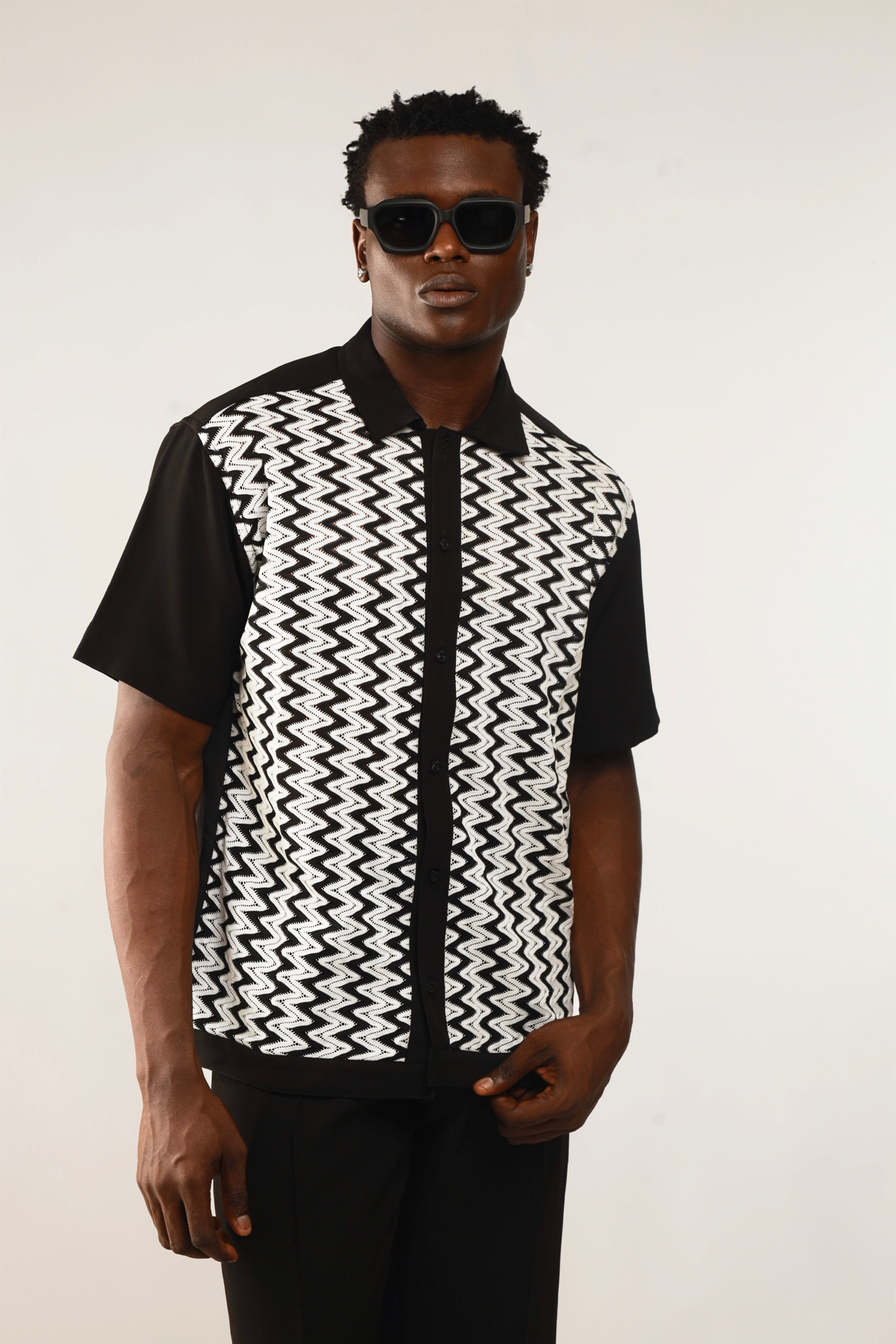 Cleo Resort Lace Print Shirt - Black/White