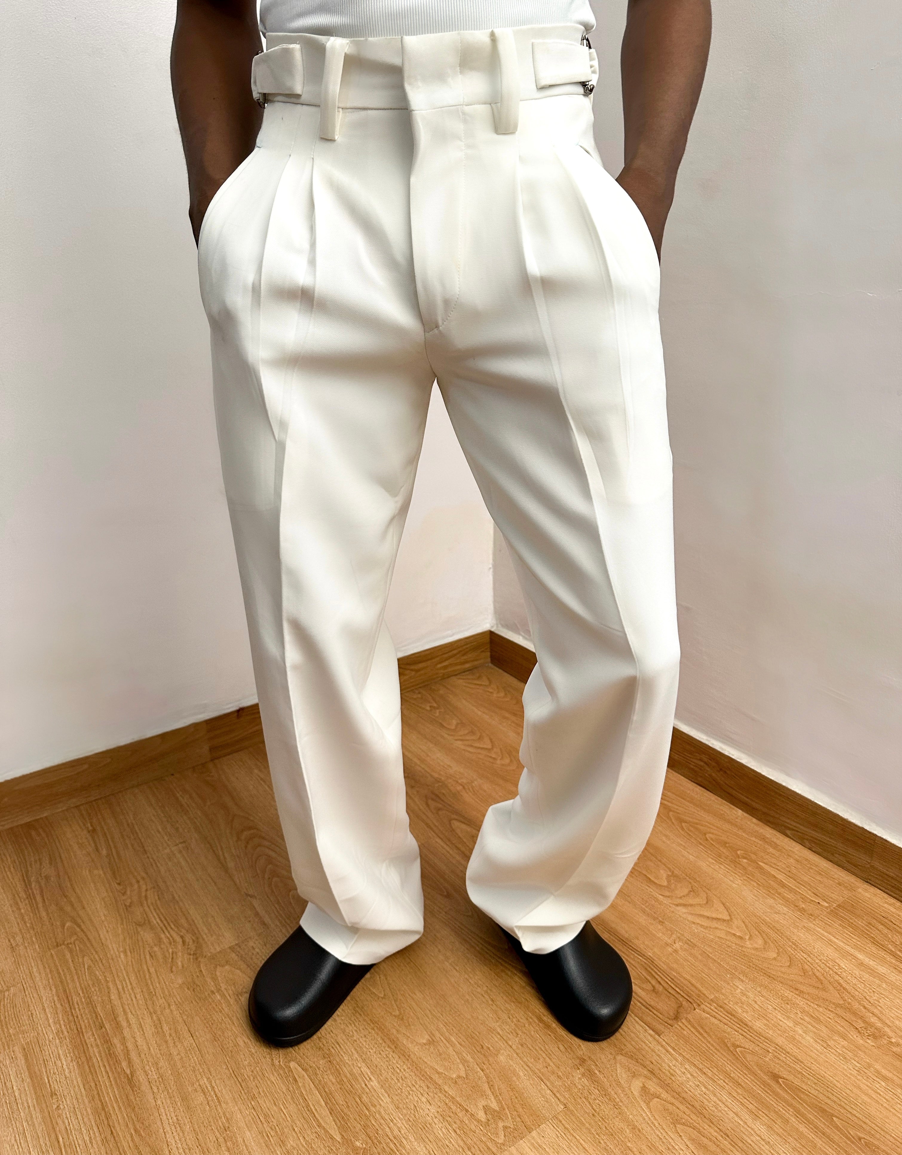 Celia Oxford Pleats Baggy Trouser - White-1