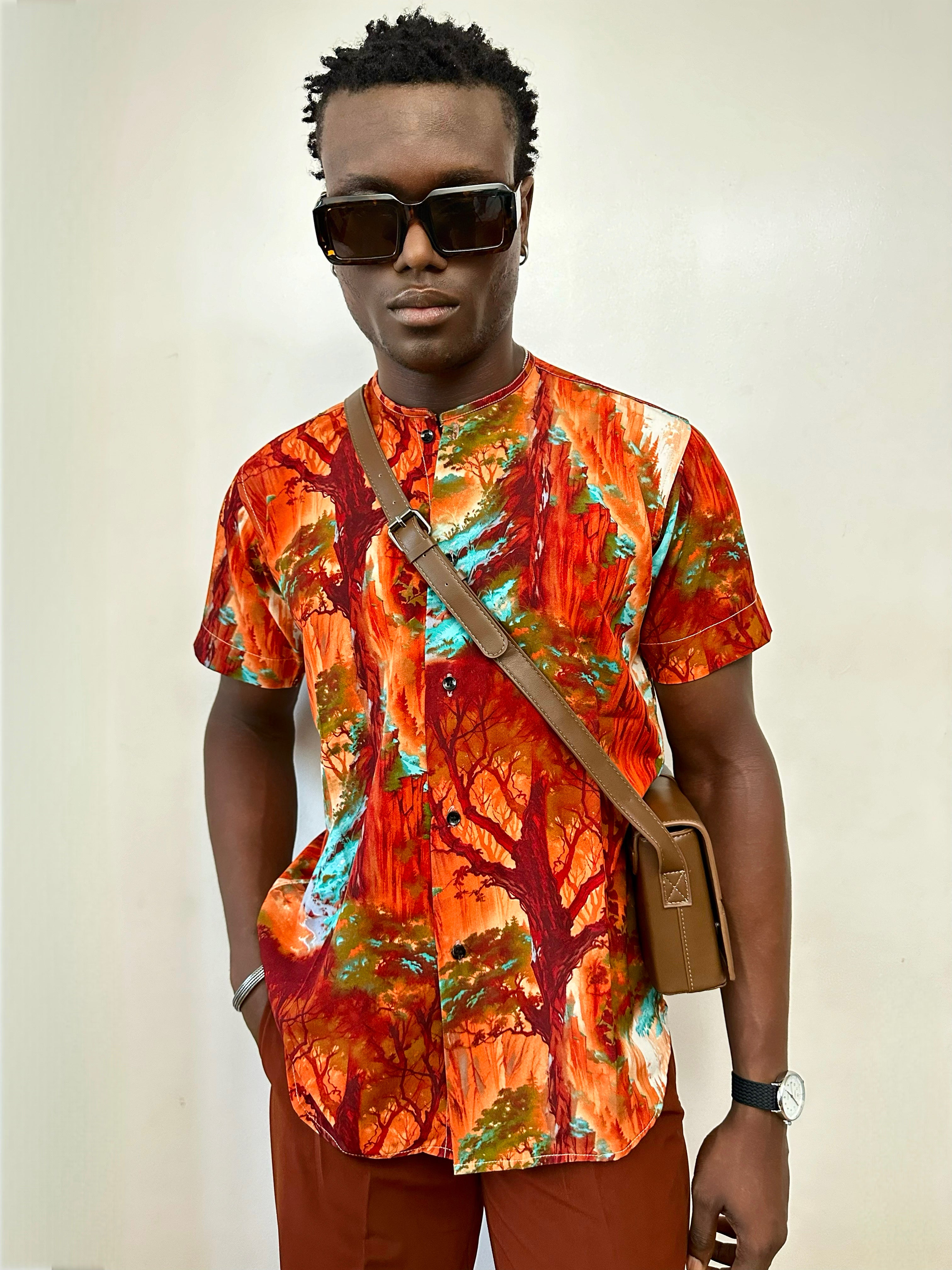 Calida Relaxed Forest Print Mandarin Collar Shirt