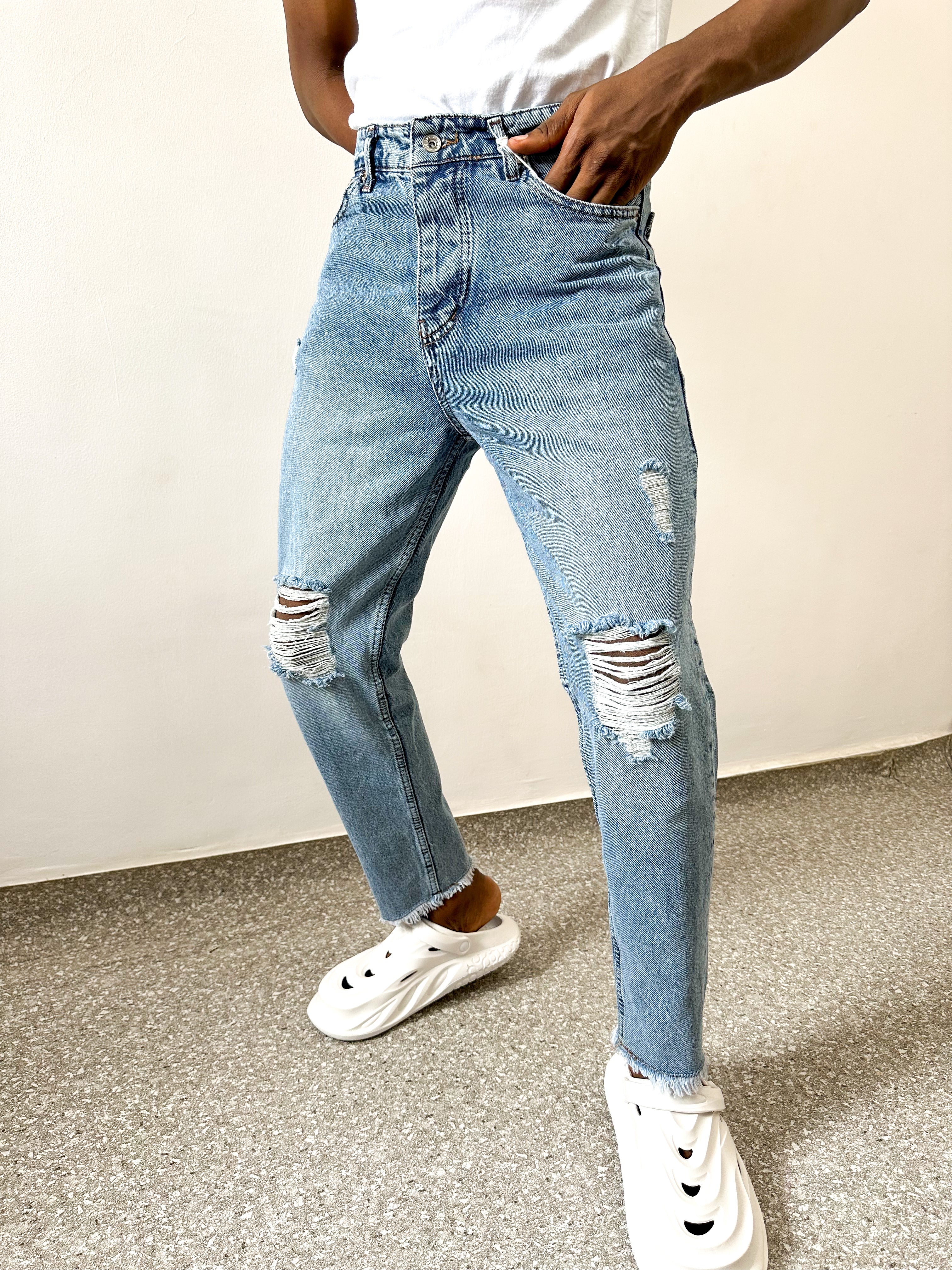 Callen Distressed Ripped Raw Hem Cropfit Boyfriend Jeans-3