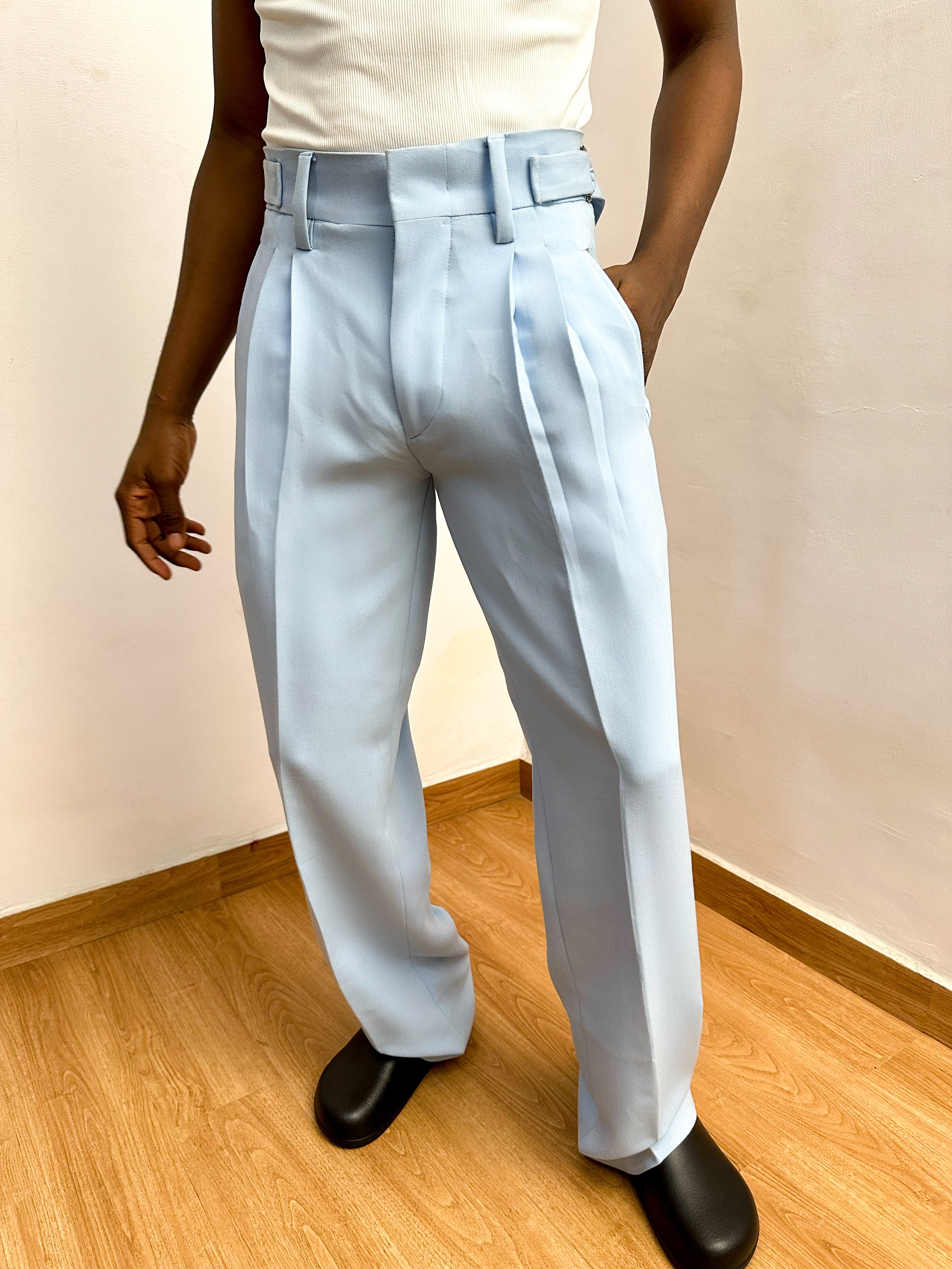 Celia Oxford Pleats Baggy Trouser - Sky Blue-1