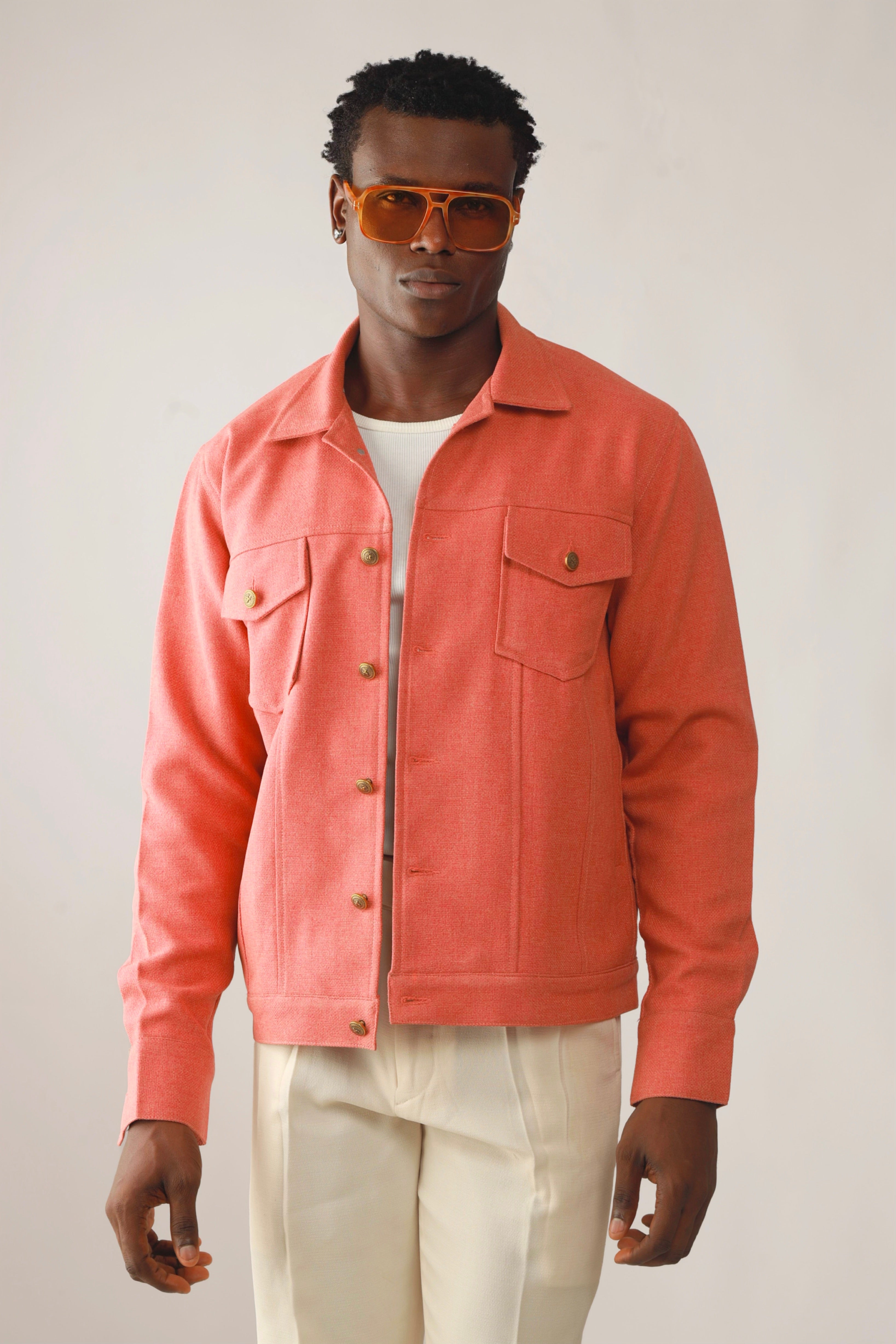 Cali Luxe Textured Tweed Utility Jacket - Muted Peach-10