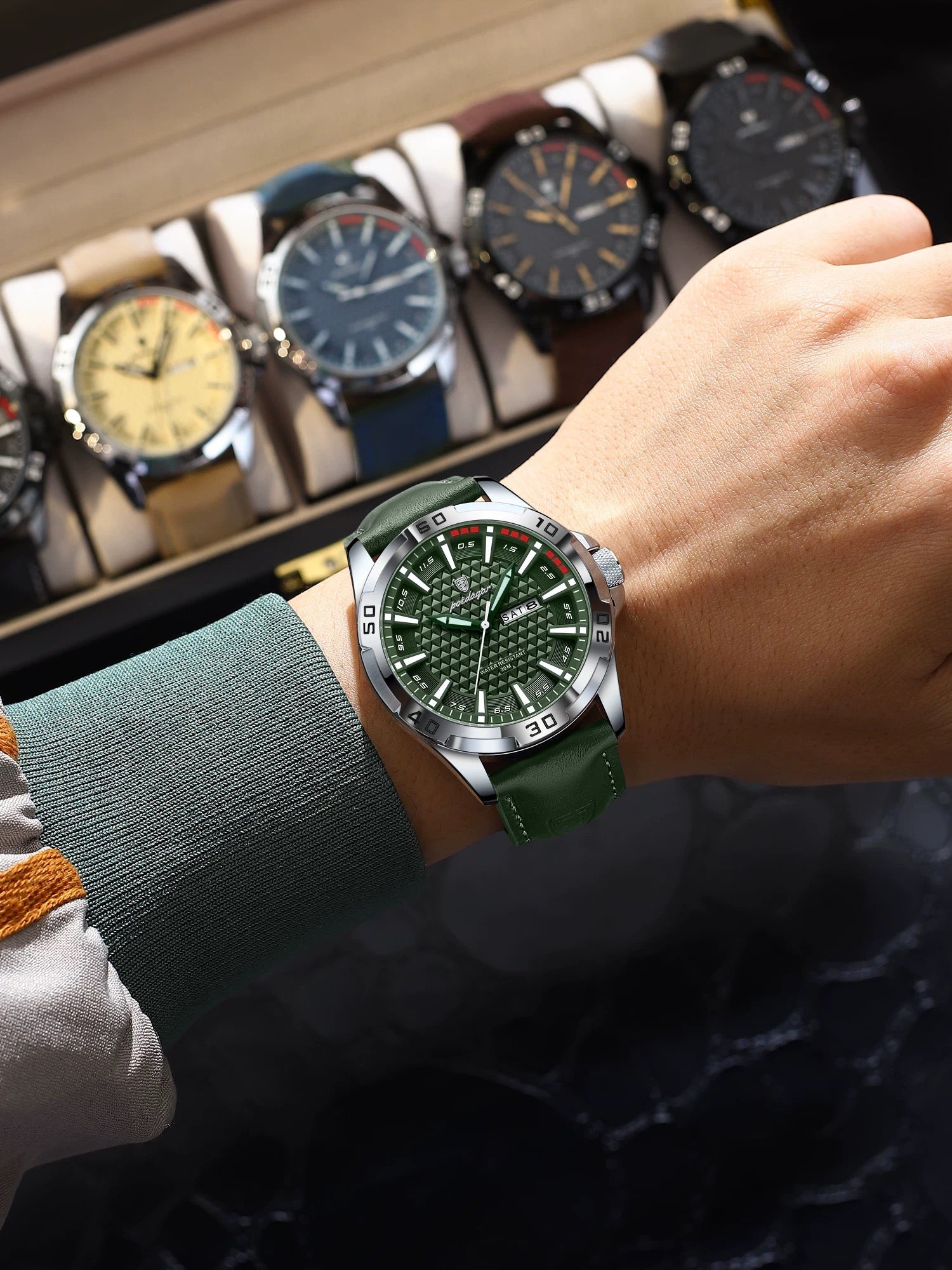 Andrea Leather Strap Wristwatch - Green